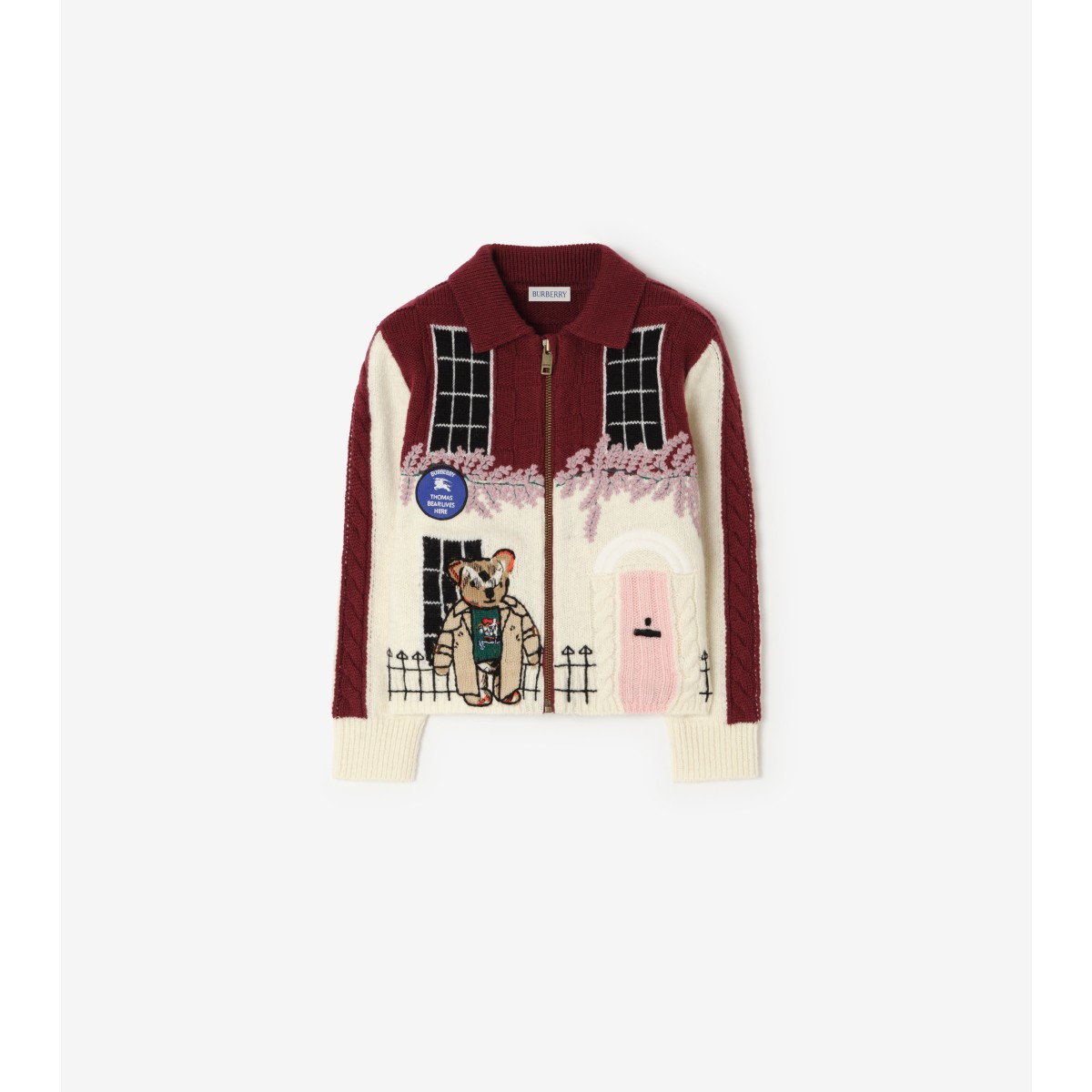  Embroidered Townhouse Bear Cashmere Cardigan