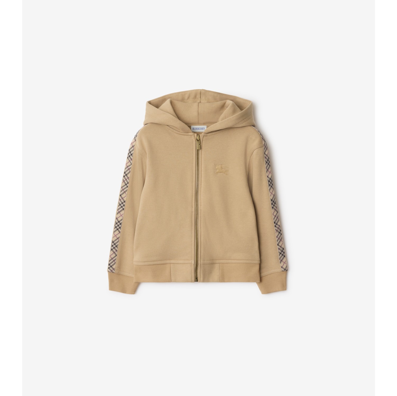 Check Trim Cotton Zip Hoodie