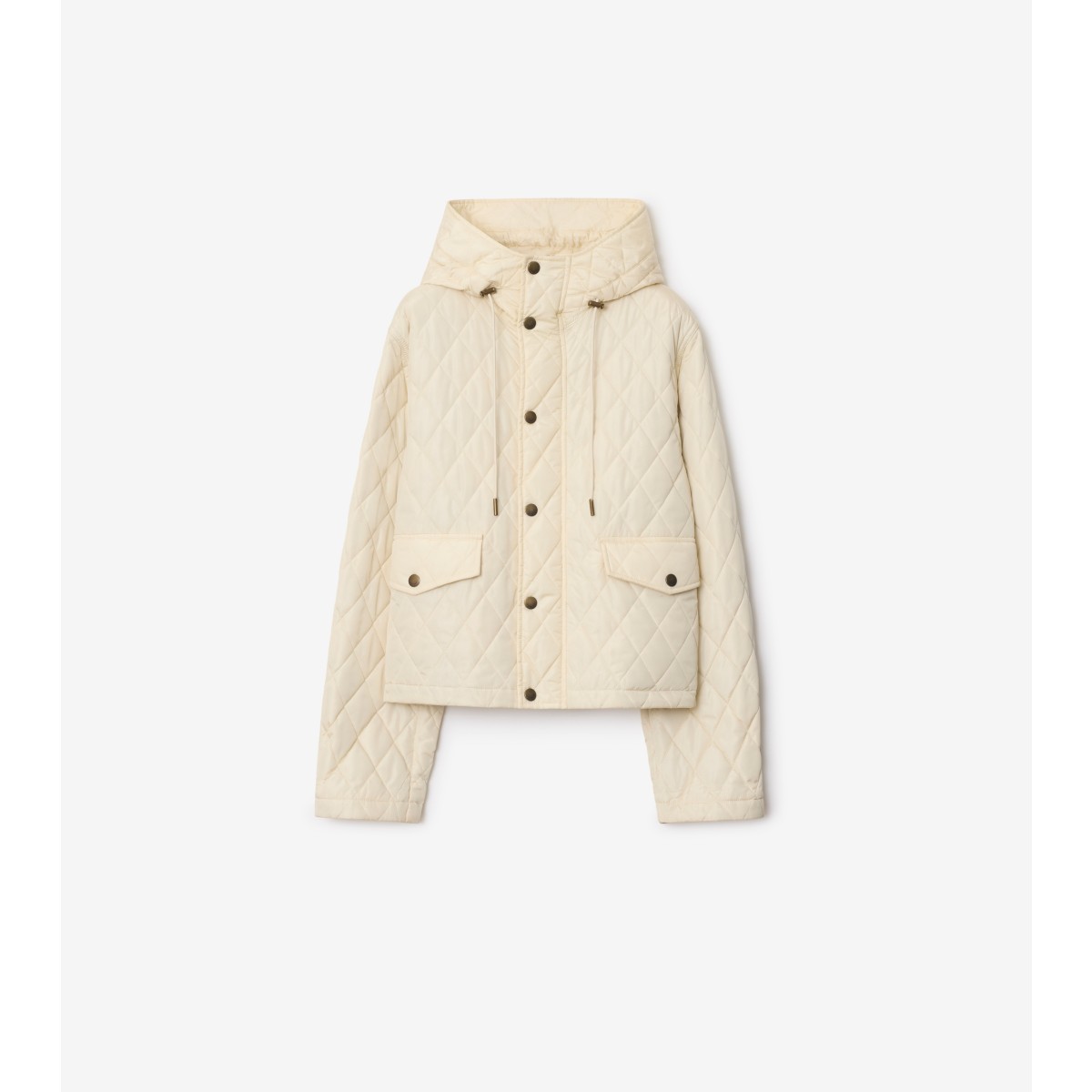  Check Cropped Quilted Nylon Hooded Jacket