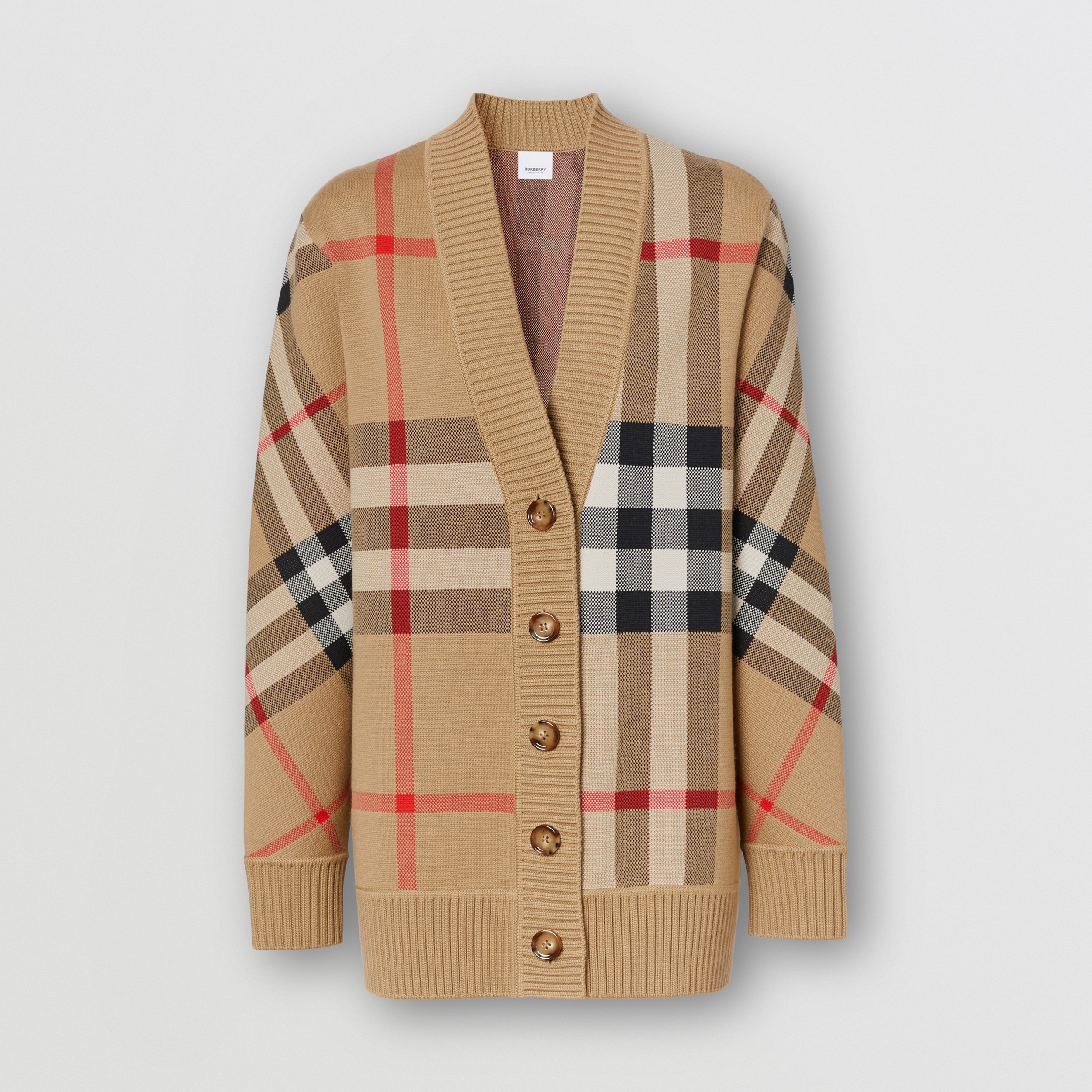 Check Technical Wool Jacquard Cardigan in Archive Beige | Burberry® Official Check Technical Wool Jacquard Cardigan in Archive Beige | Burberry® Official