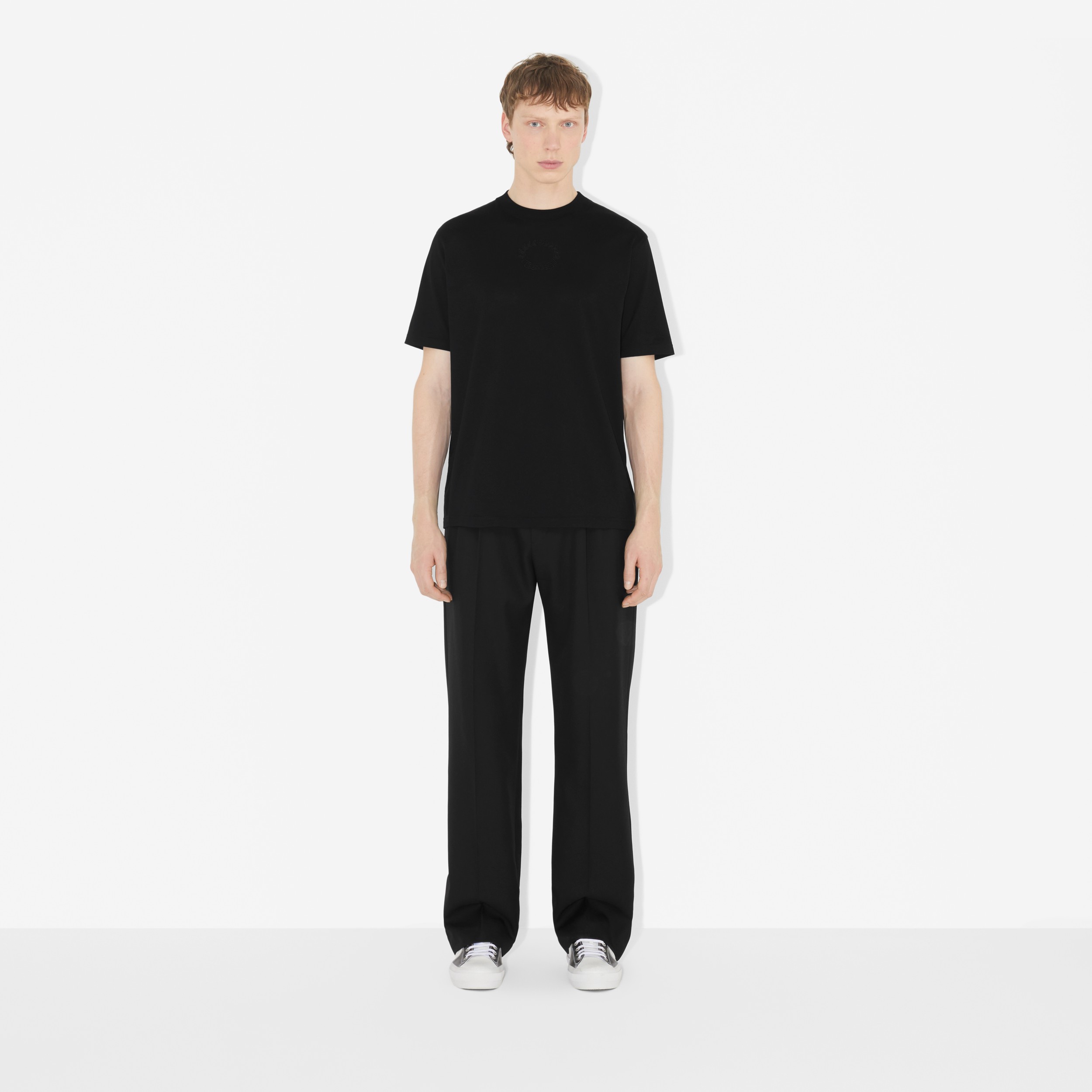 Embroidered Oak Leaf Crest Cotton T-shirt in Black - Men | Burberry® Official - 2