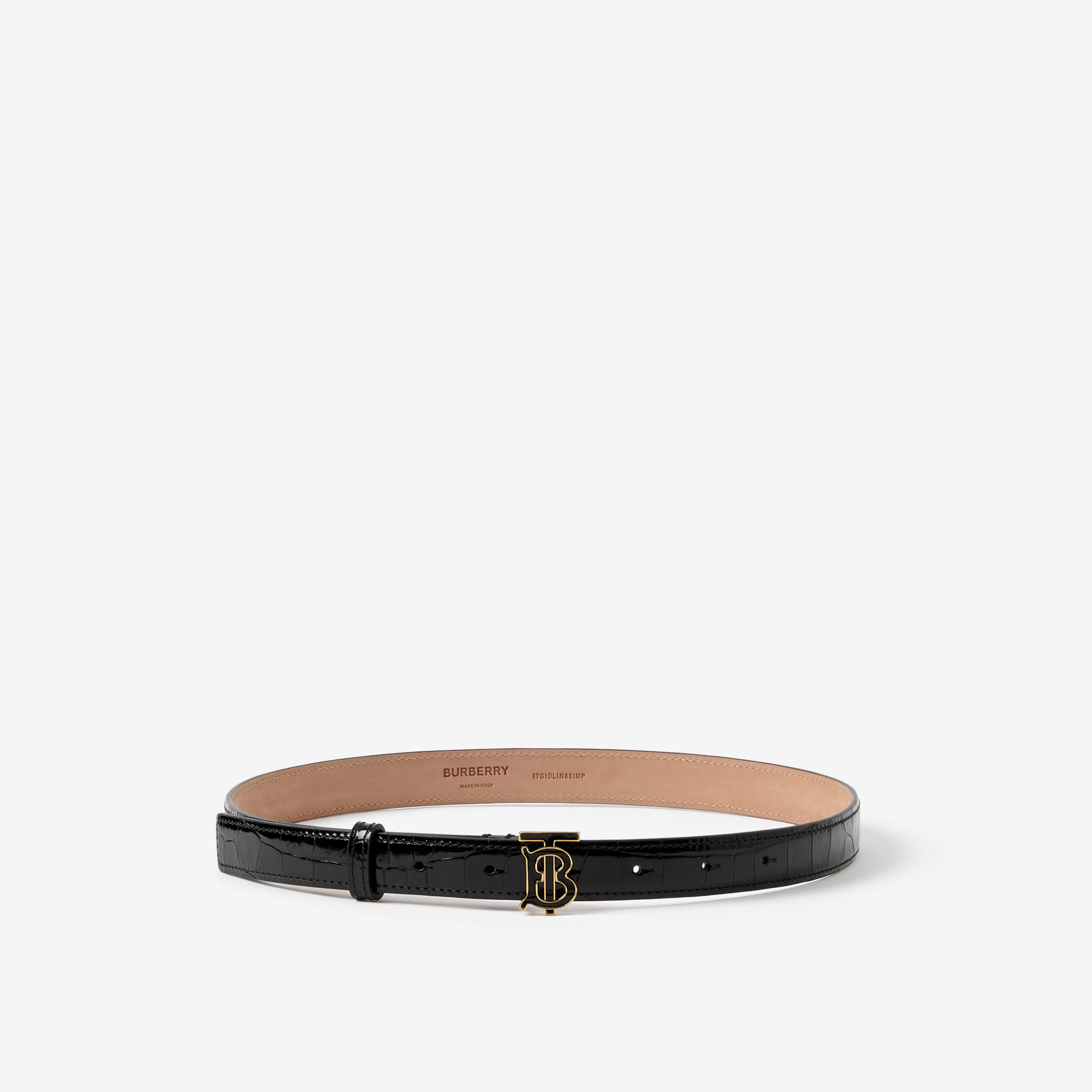 Embossed Leather TB Belt in Black - Women | Burberry® Official - 1