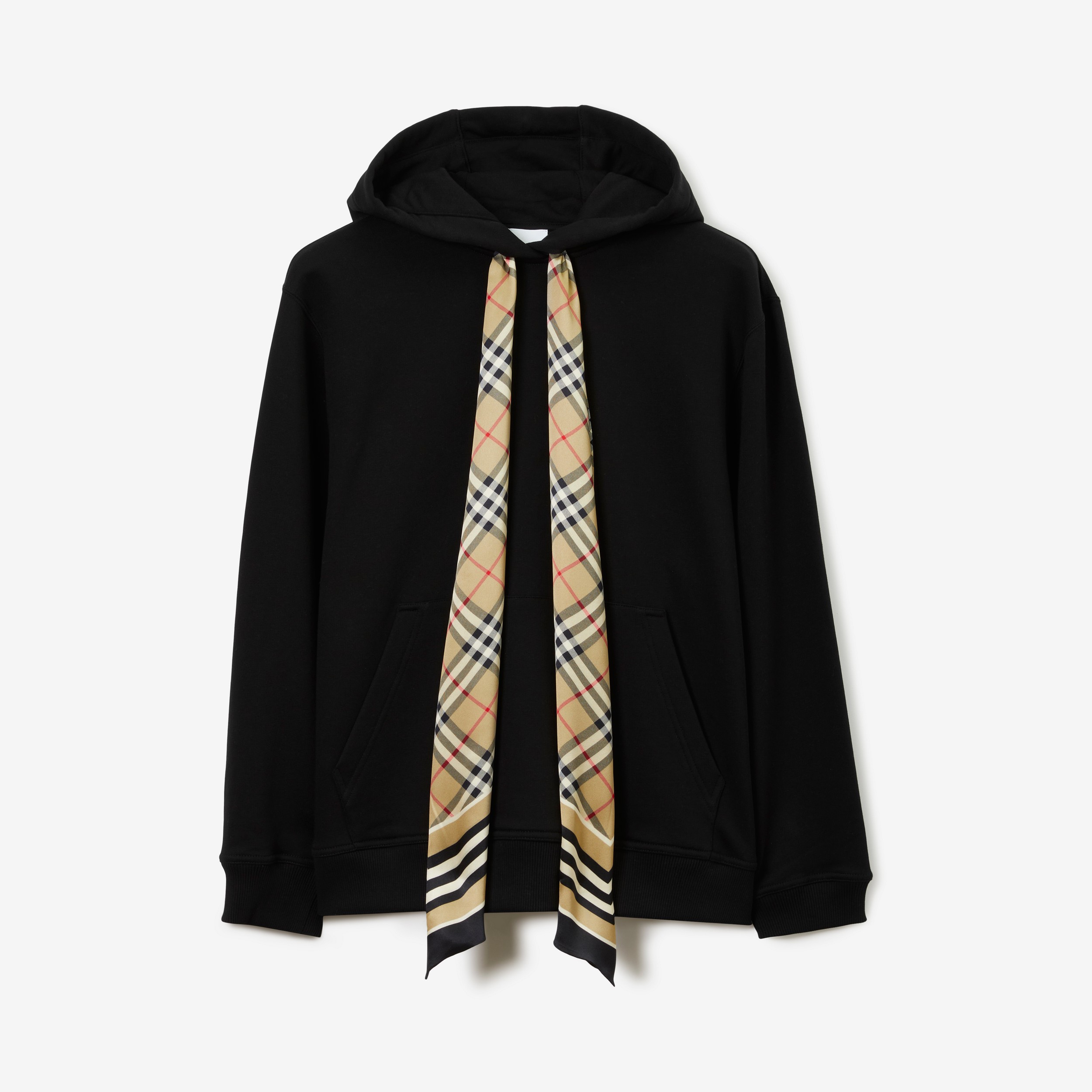 Scarf Detail Cotton Oversized Hoodie in Black - Women | Burberry® Official - 1