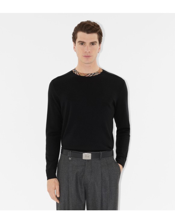 Check Trim Wool Sweater