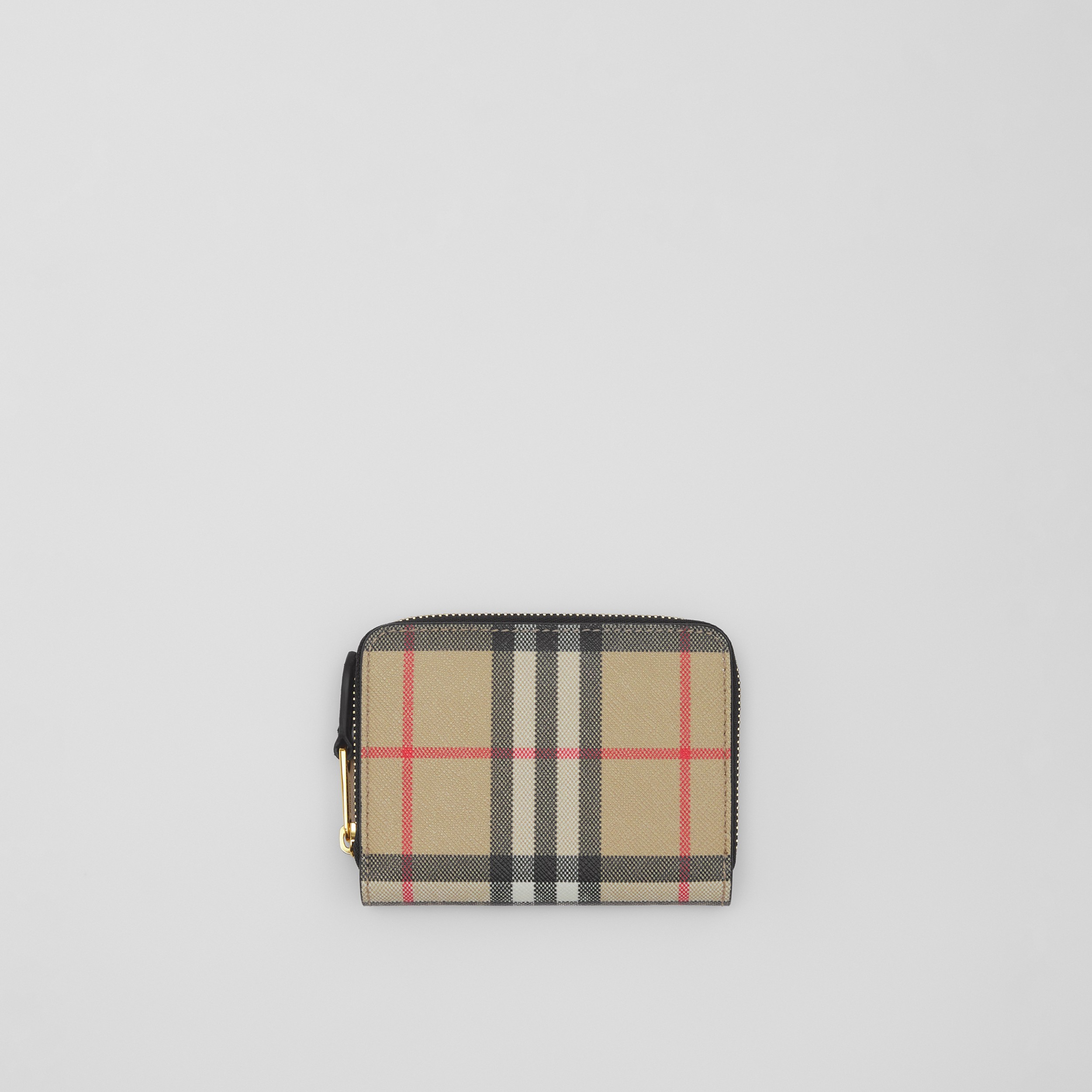 Vintage Check and Leather Zip Wallet in Archive Beige/black - Women | Burberry® Official - 1