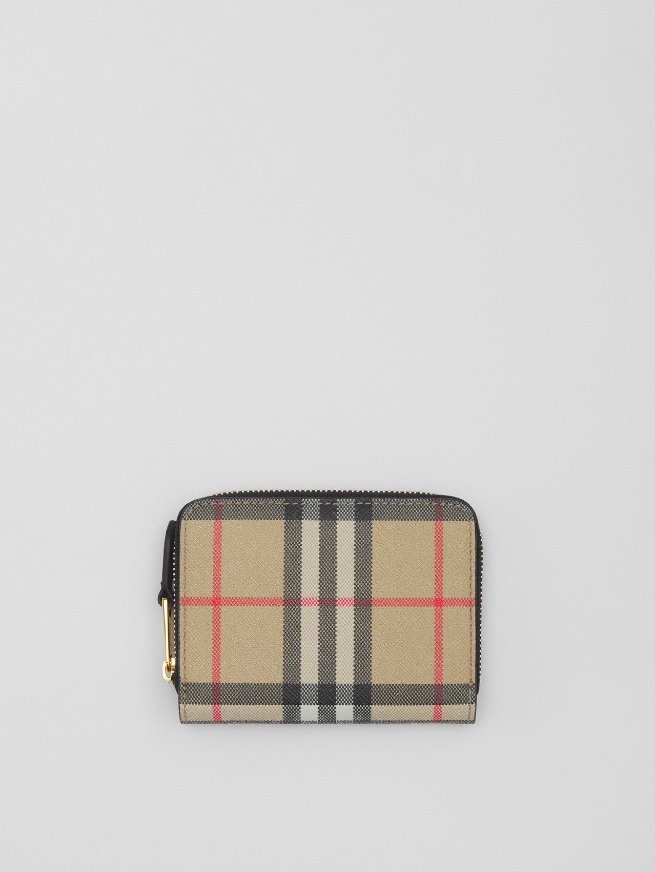 Vintage Check and Leather Zip Wallet in Archive Beige/black