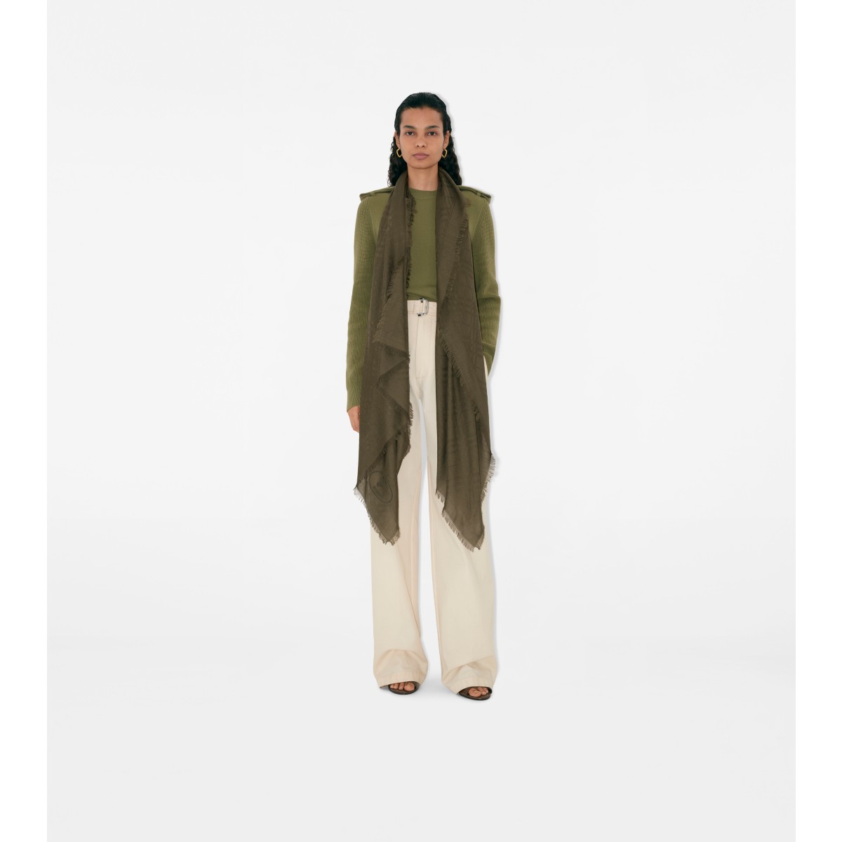  Check Wide Wool Silk Scarf