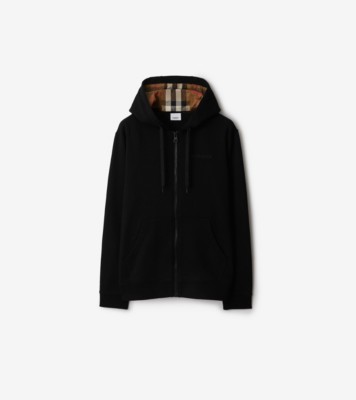 Cotton Blend Zip Hoodie in Black - Men | Burberry® Official