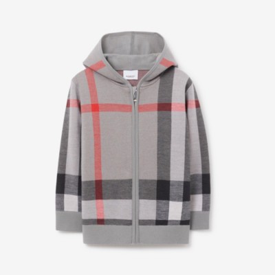 Burberry Check-print Wool Hoodie In Cool Charcoal Grey