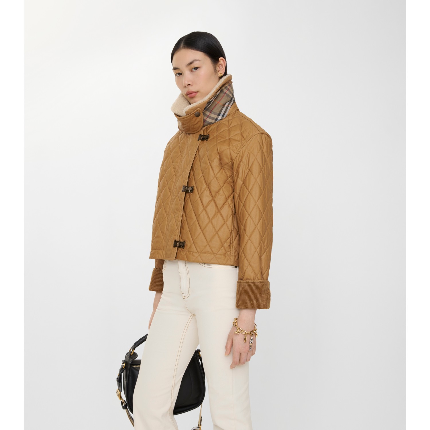 シアリングカラー キルティング コットン ハウルジャケット (セピア