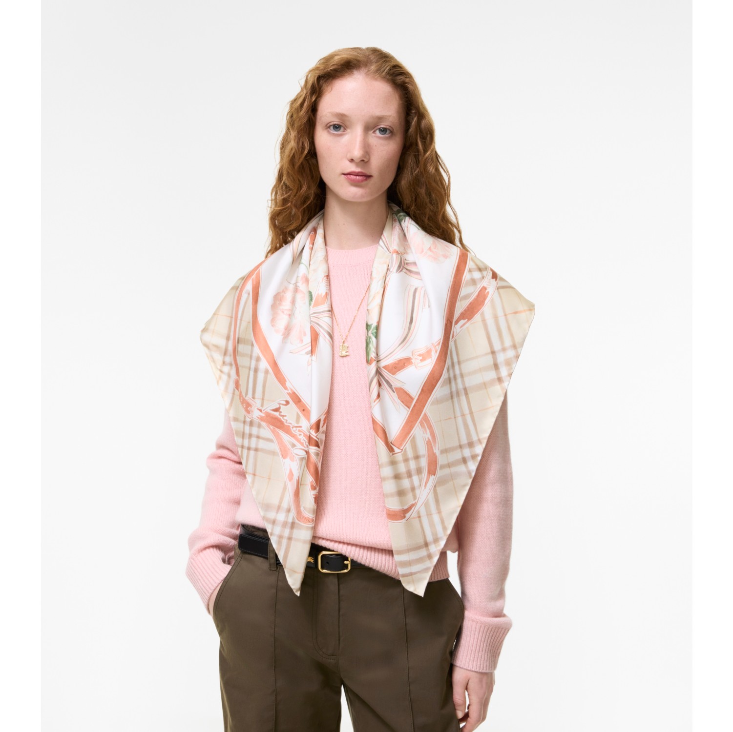Rose Check Silk Scarf in Honey beige | Burberry® Official