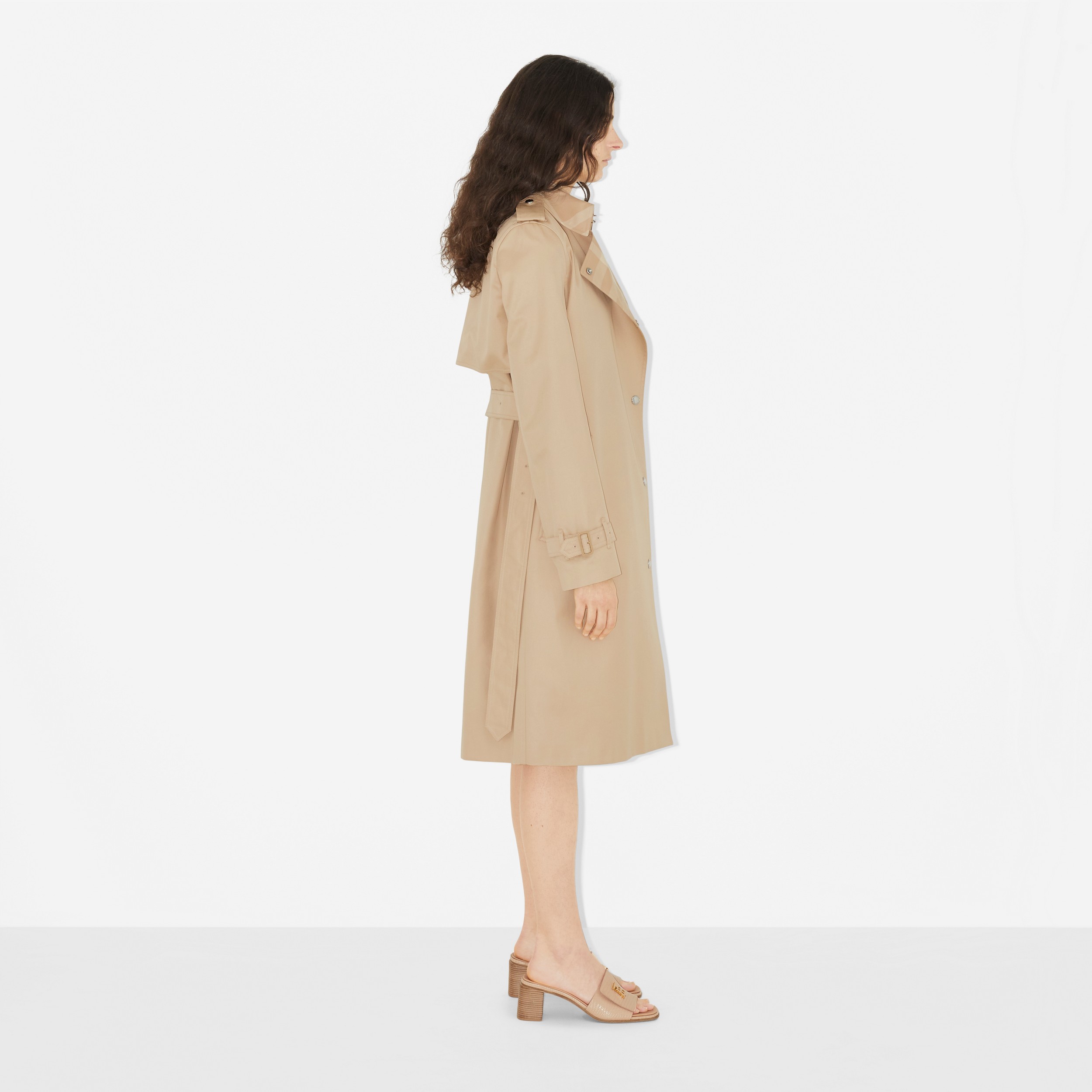 Check Panel Cotton Gabardine Trench Coat in Soft Fawn - Women | Burberry® Official - 3