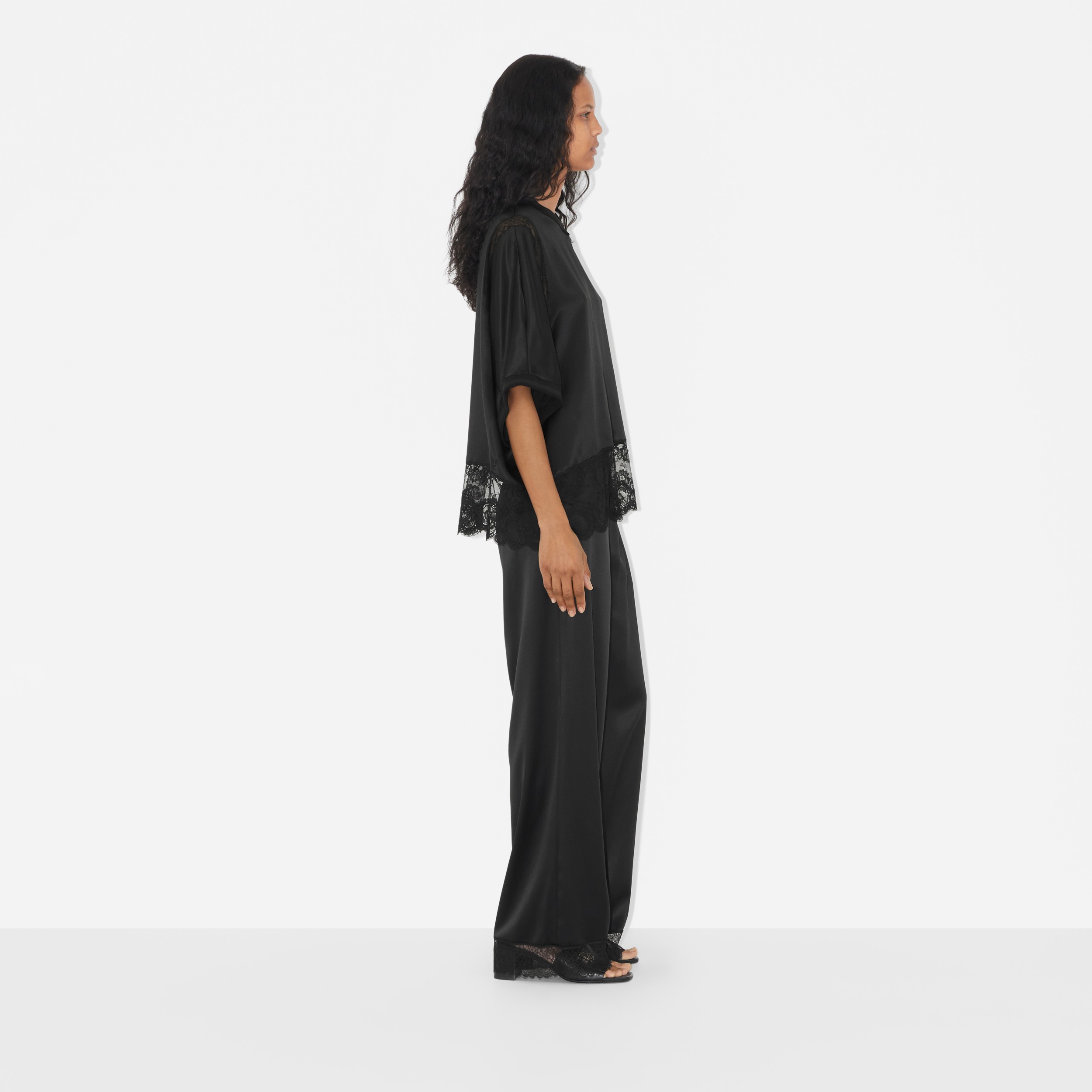 Silk Wide-leg Trousers in Black - Women | Burberry® Official - 3