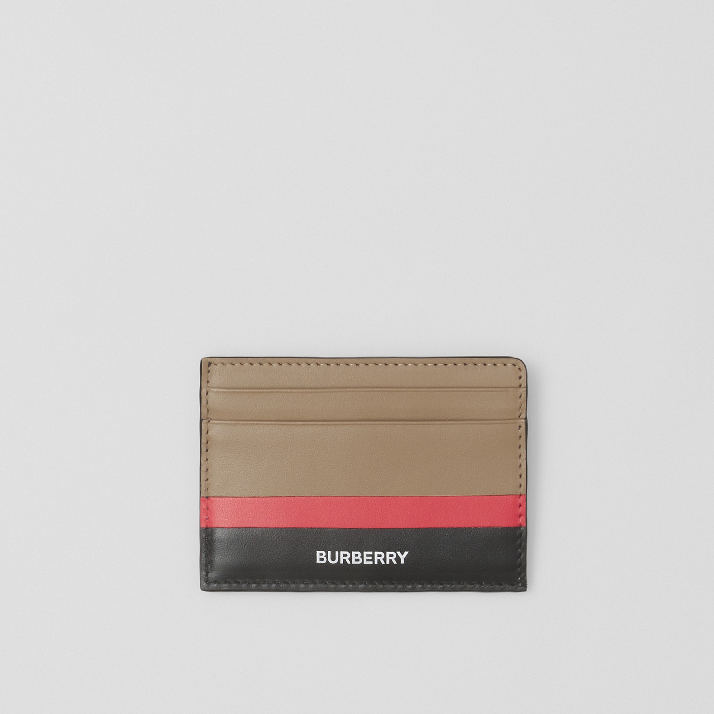 Stripe Intarsia Leather Card Case in Driftwood/black/red - Men | Burberry® Official - 1