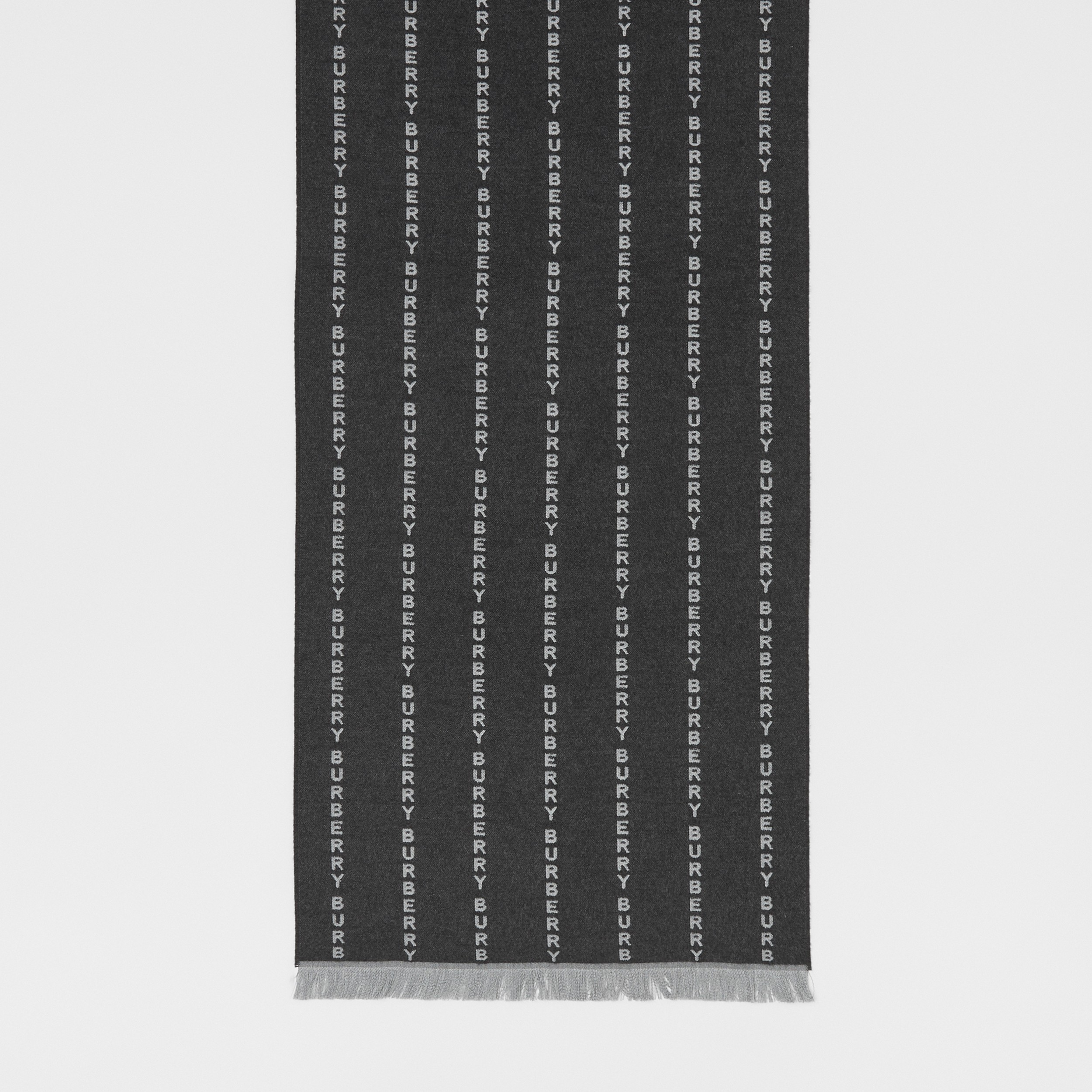 徽标细条纹丝质提花围巾 (灰色) | Burberry® 博柏利官网 - 4