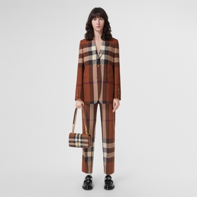 Exaggerated Check Wool Tailored Trousers in Dark Birch Brown - Women |  Burberry® Official