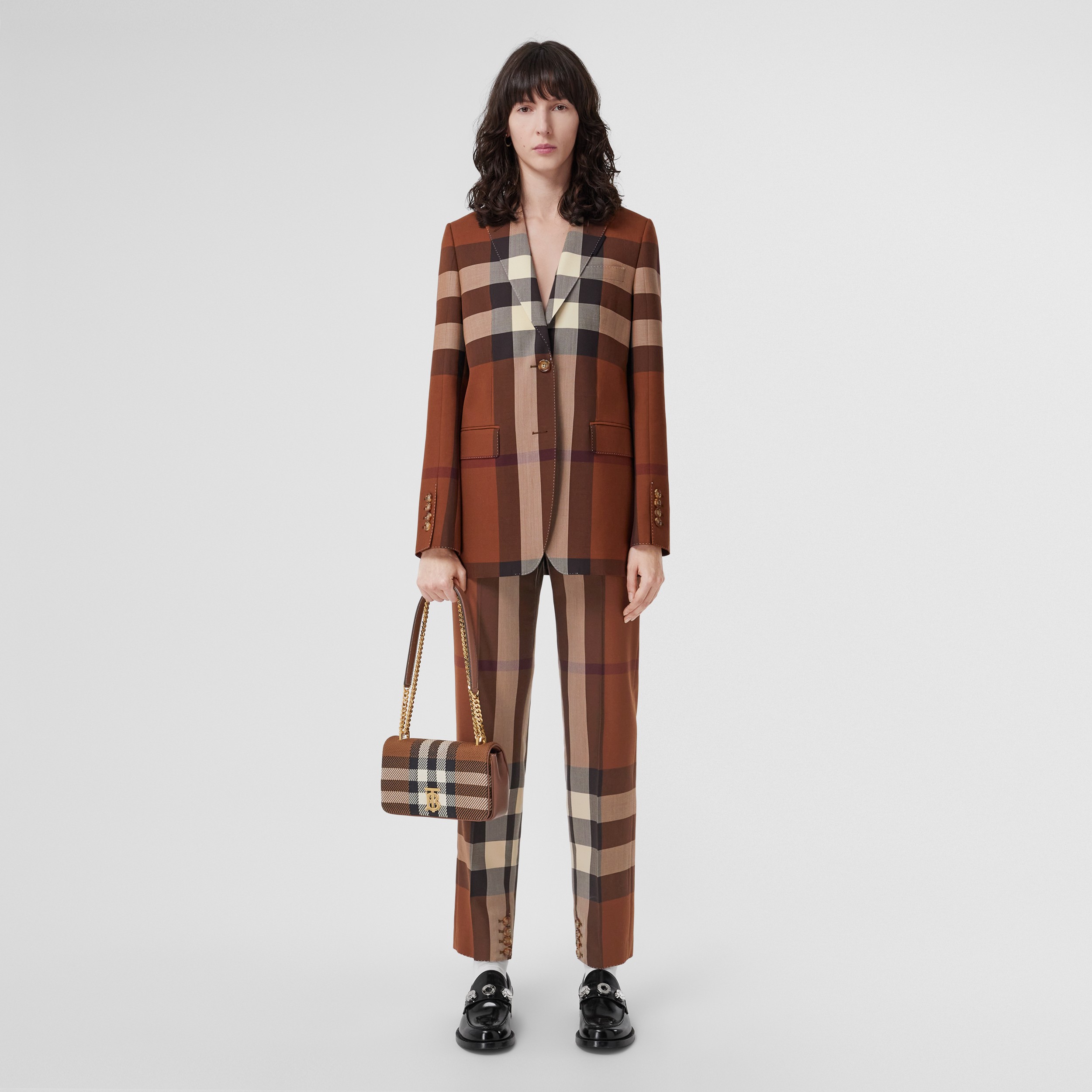 Pantalon tailleur en laine Exaggerated check (Bouleau Brun Sombre) - Femme | Site officiel Burberry® - 4