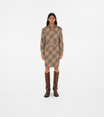 Check Cotton Shirt Dress in Sand - Women | Burberry® Official