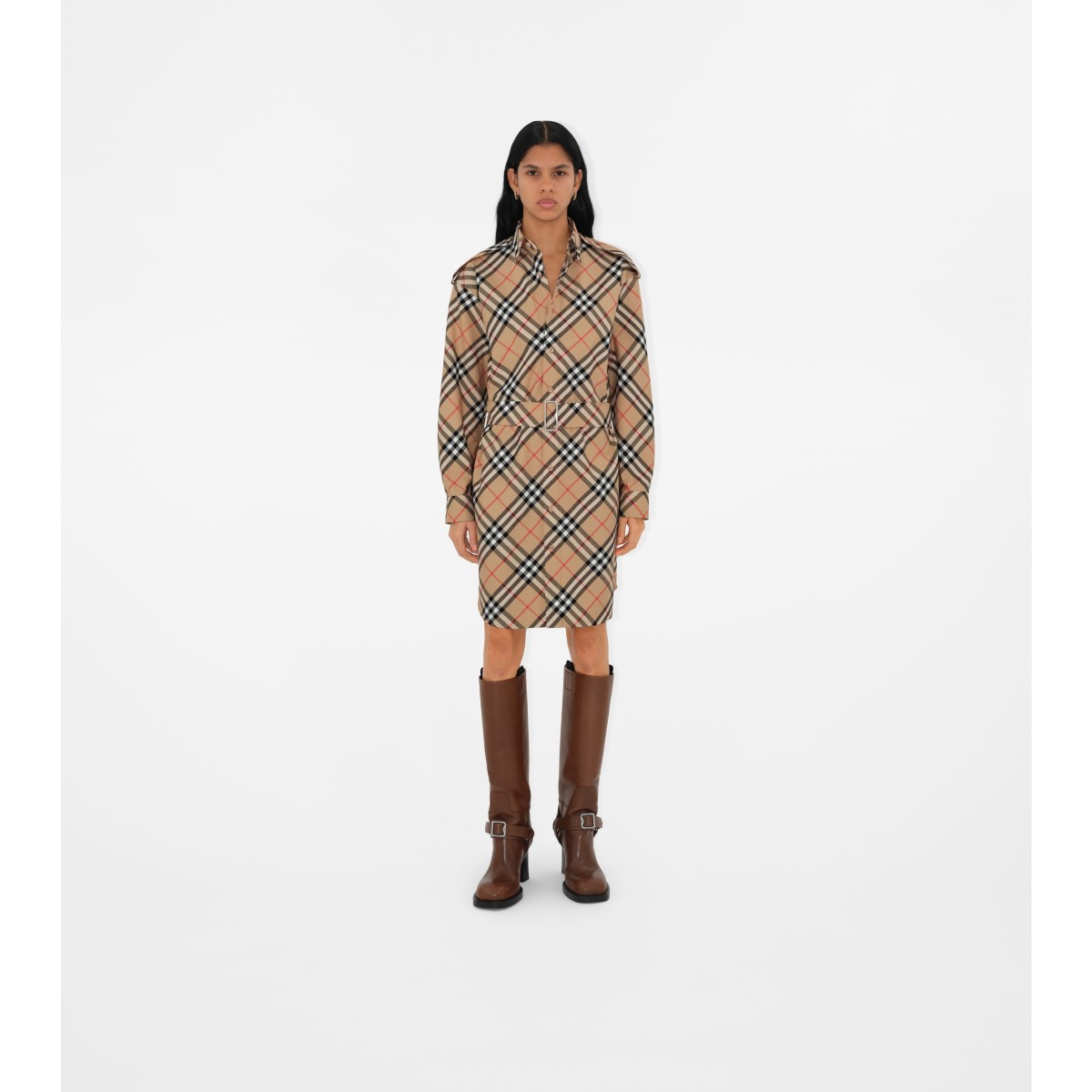  Check Cotton Shirt Dress