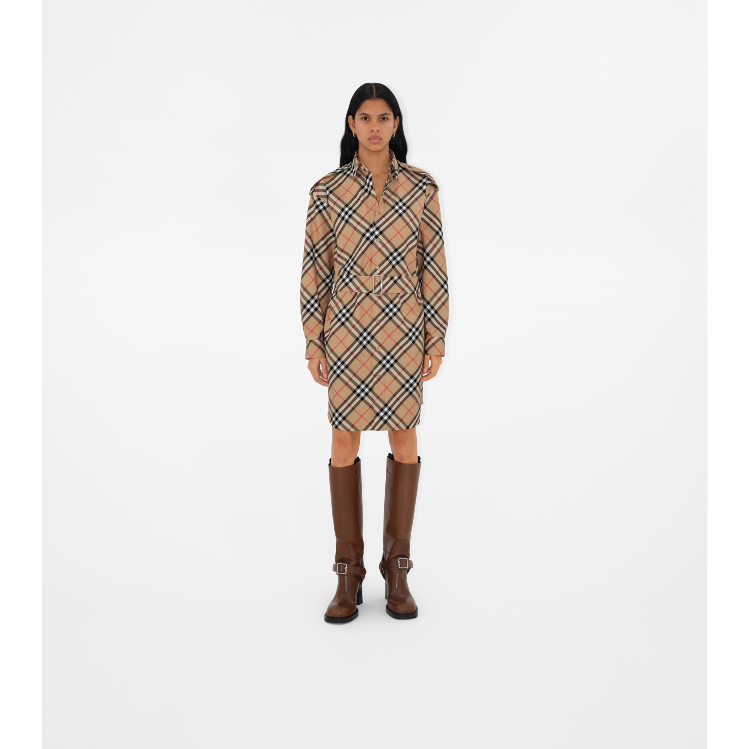 Check Cotton Shirt Dress in Sand - Women | Burberry® Official