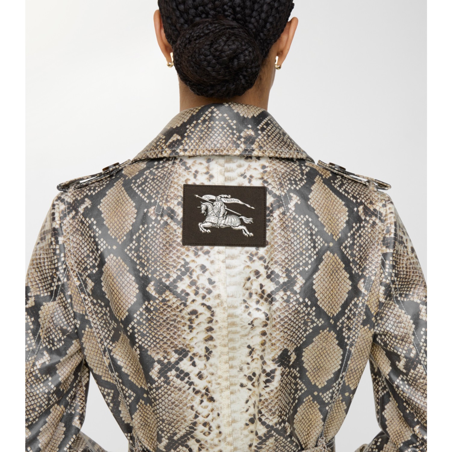 Short Python Print Coated Cotton Stonehaven Car Coat in Alpine white - Women | Burberry® Official