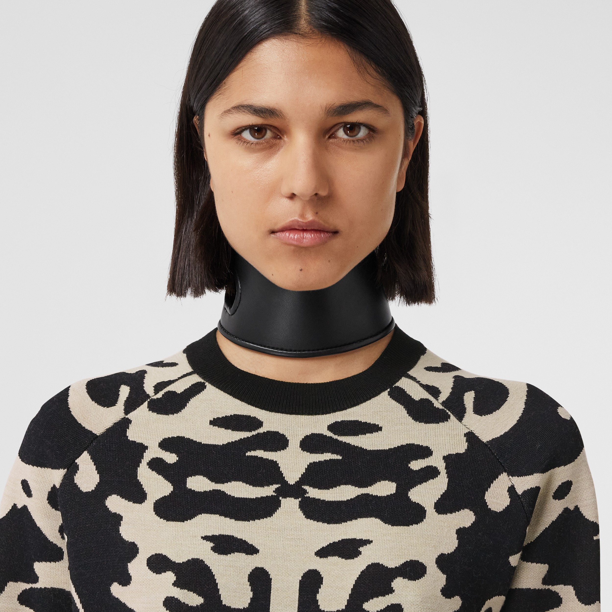 Cow Print Viscose Wool Sweater in Black - Women | Burberry® Official - 2