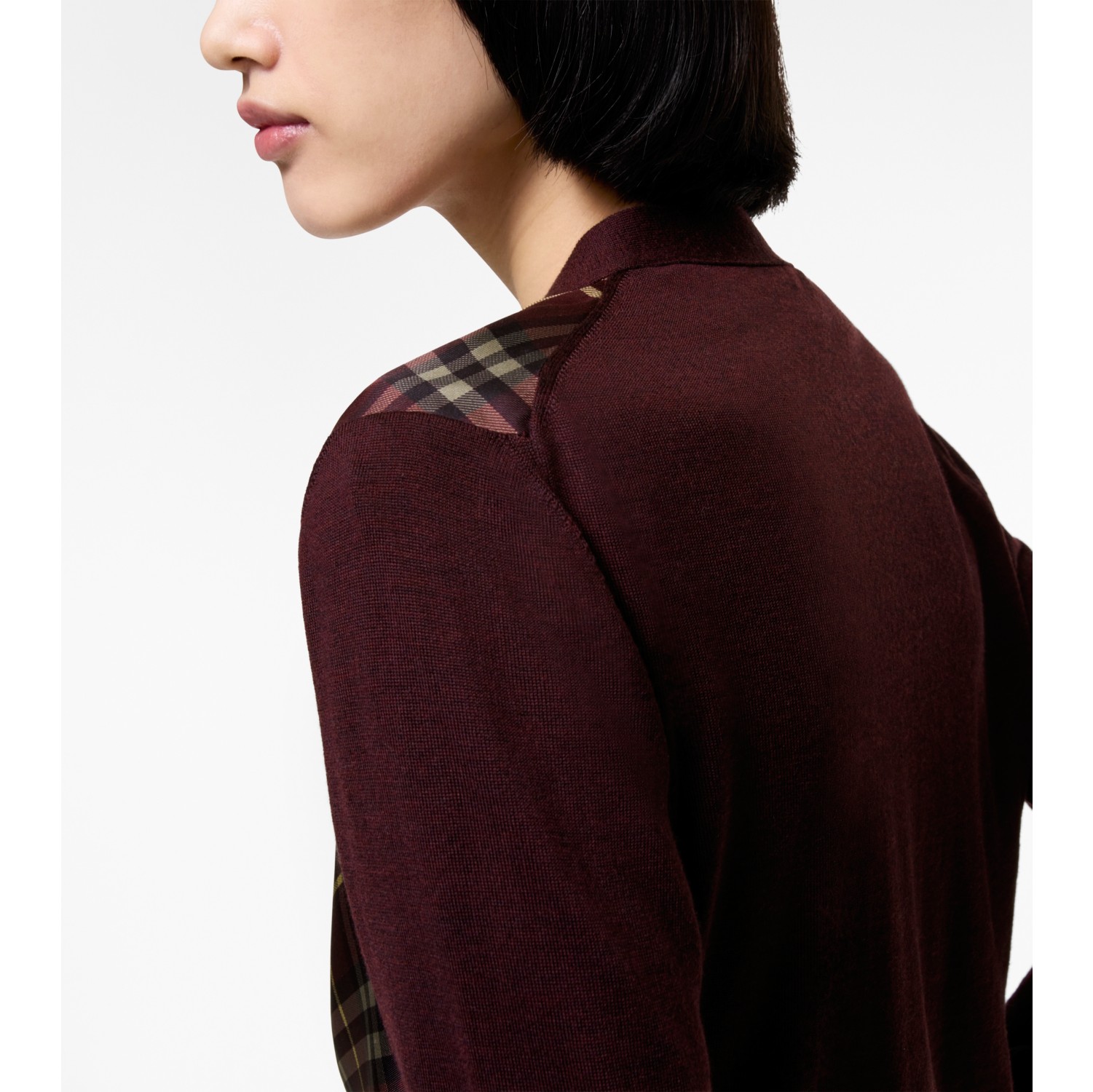 Check Panel Wool Silk Cardigan in Vineyard red - Women | Burberry® Official