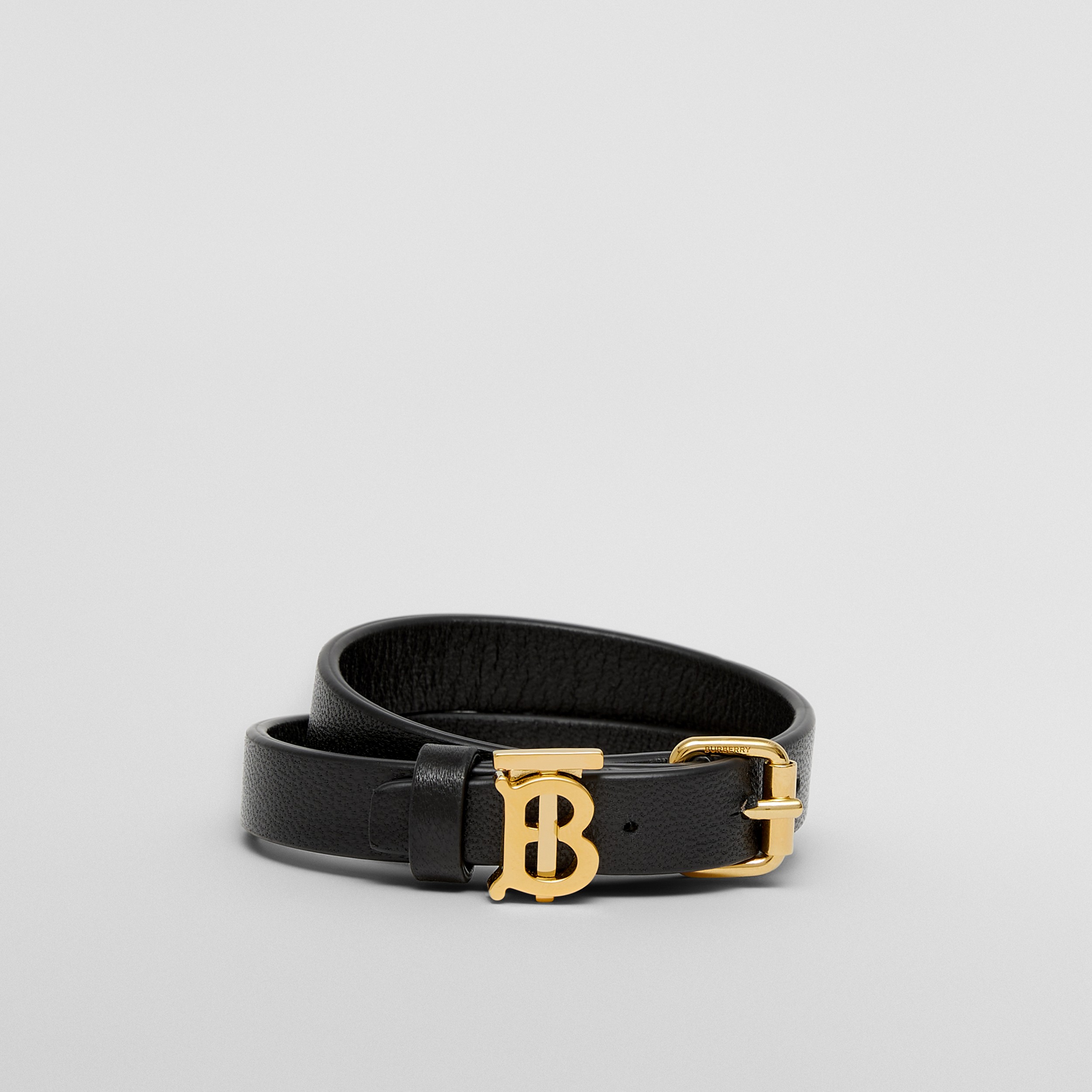 Monogram Motif Leather Wraparound Bracelet in Black/light Gold - Women | Burberry® Official - 1