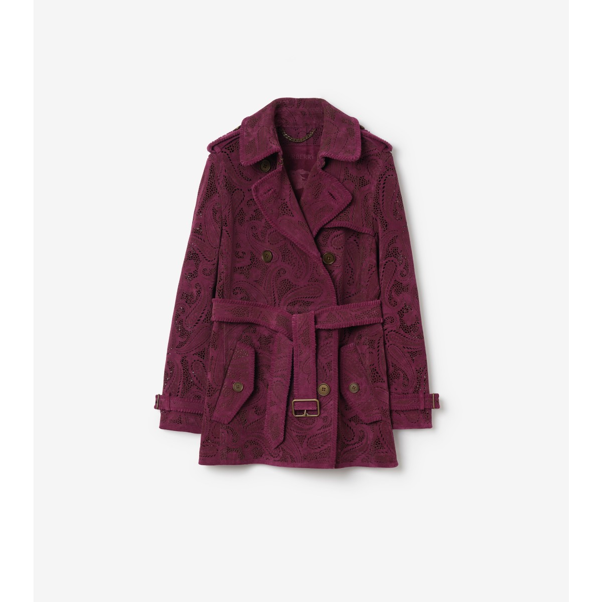  Check Short Paisley Suede Foxfield Trench Coat