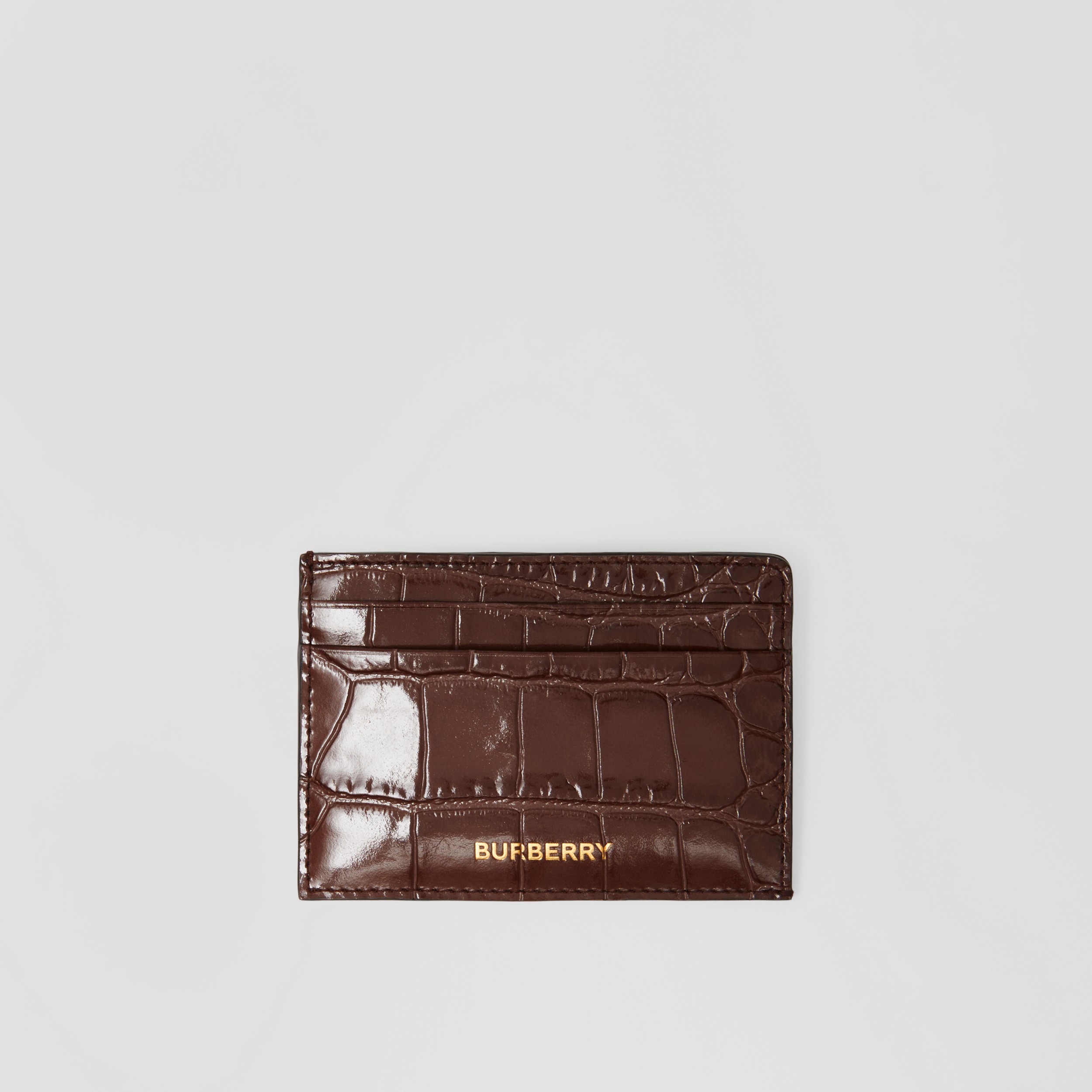 Porta-cartões de couro em relevo (Cacau Escuro) | Burberry® oficial - 1