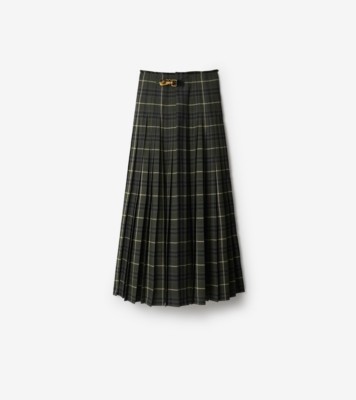 Check Wool Blend Maxi Kilt in Marsh - Women | Burberry® Official