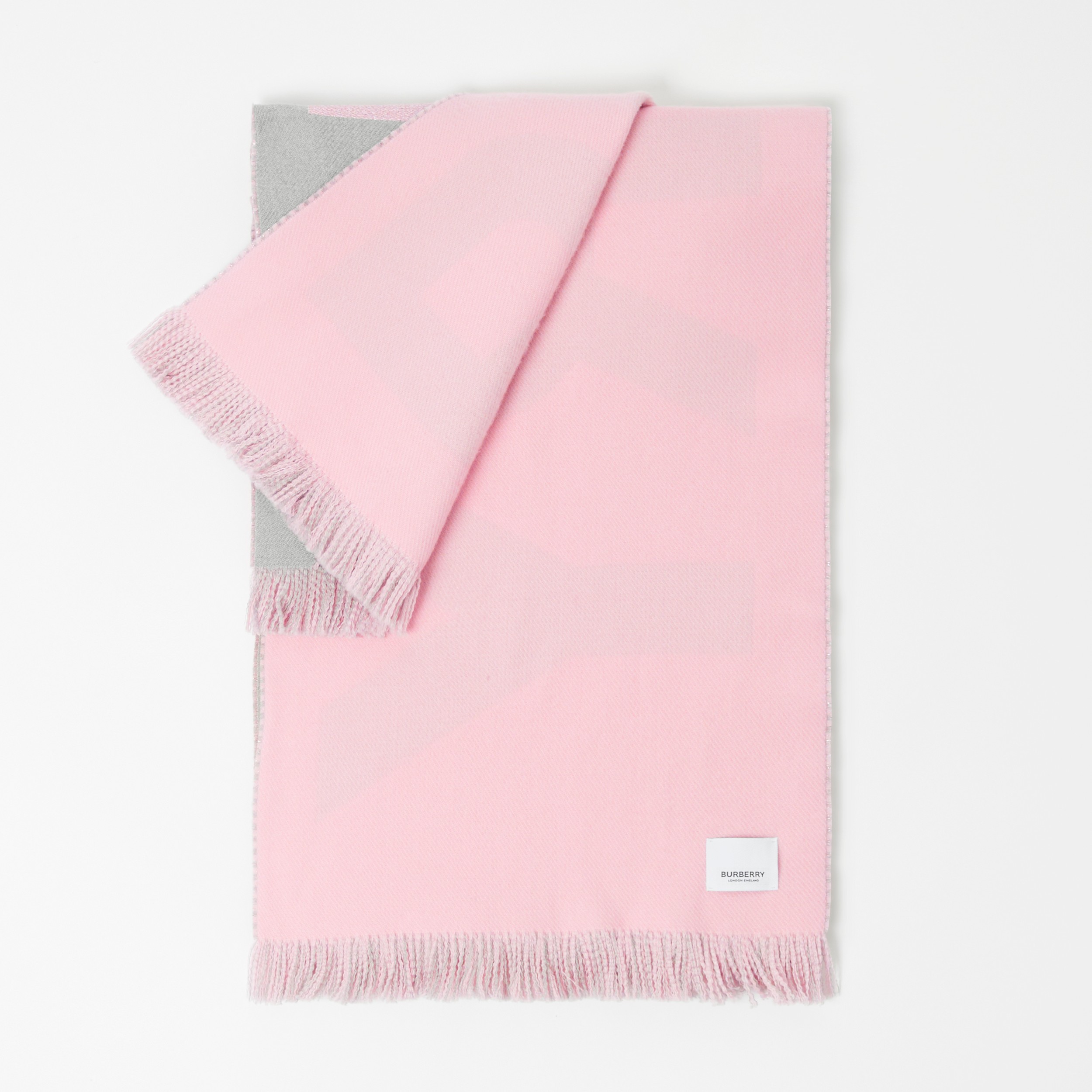 Schal aus Wollmischung mit Lamé-Logo (Grau/rosa) | Burberry® - 2