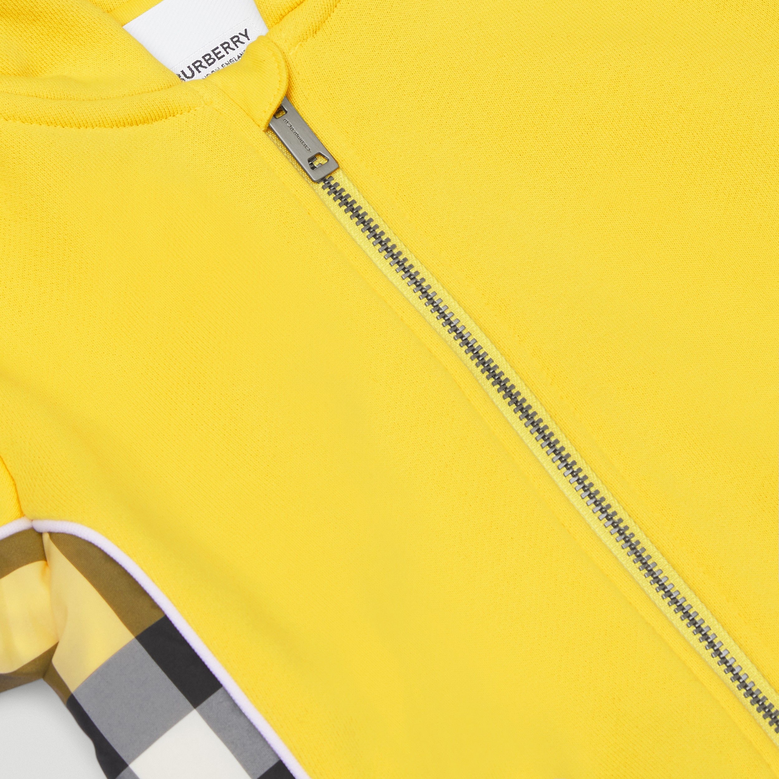 Check Panel Cotton Hooded Top in Acid Yellow - Children | Burberry® Official - 2