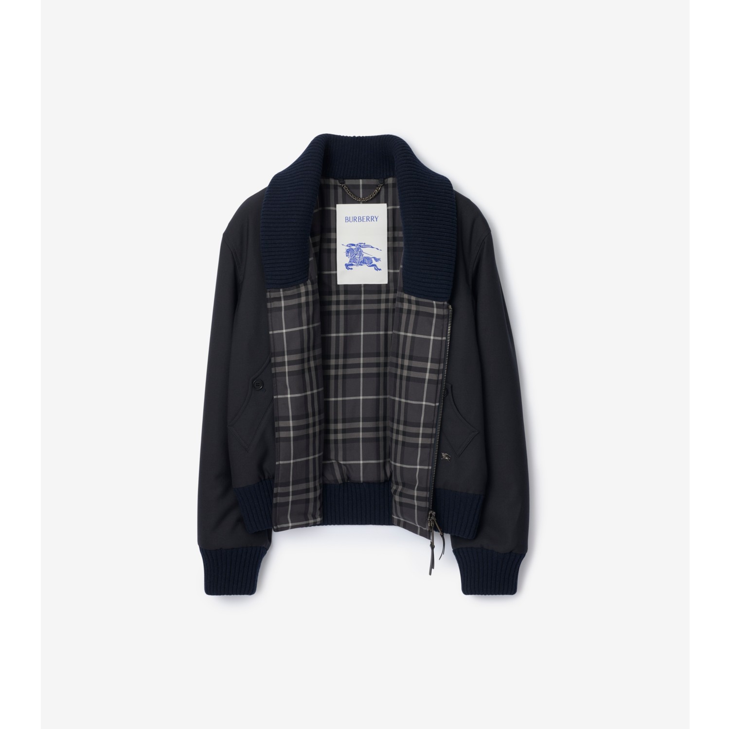 Wool Blend Bomber Jacket in Navy - Men, Nylon | Burberry® Official