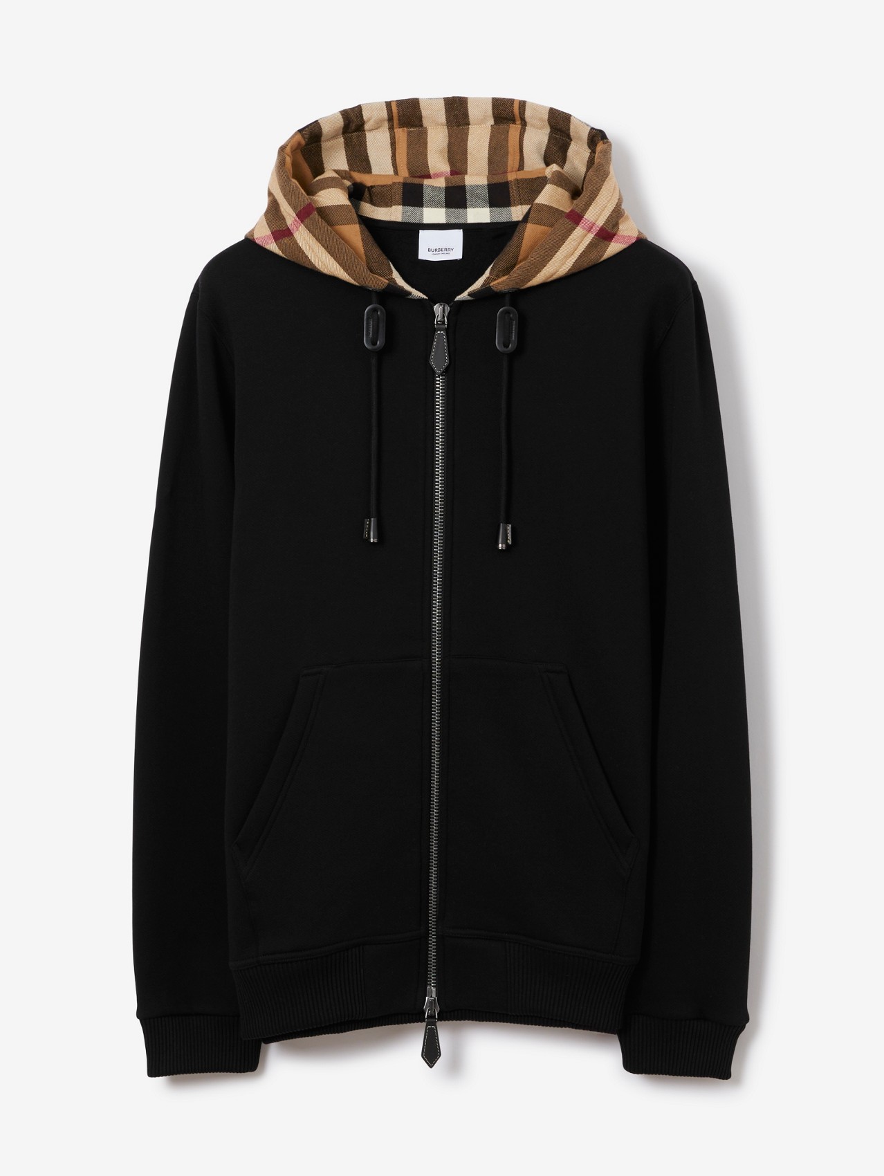 Check Hood Cotton Blend Hoodie in Black/birch Brown | Burberry® Official