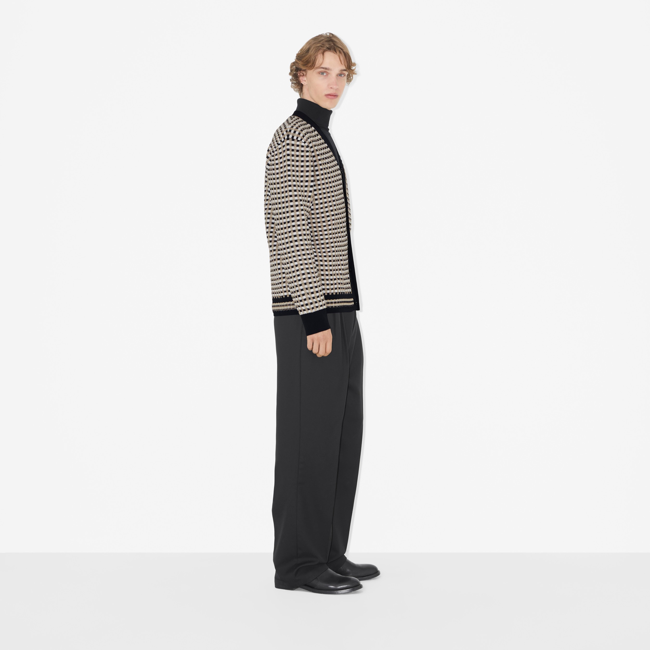 체크 코튼 블렌드 카디건 (아카이브 베이지) - 남성 | Burberry® - 3
