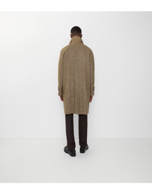 Long Reversible Herringbone Wool Car Coat