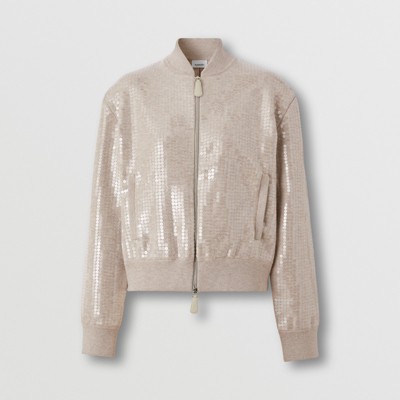 Sequinned Cashmere Cotton Blend Bomber Jacket