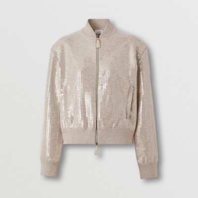 BURBERRY BURBERRY SEQUINNED CASHMERE COTTON BLEND BOMBER JACKET