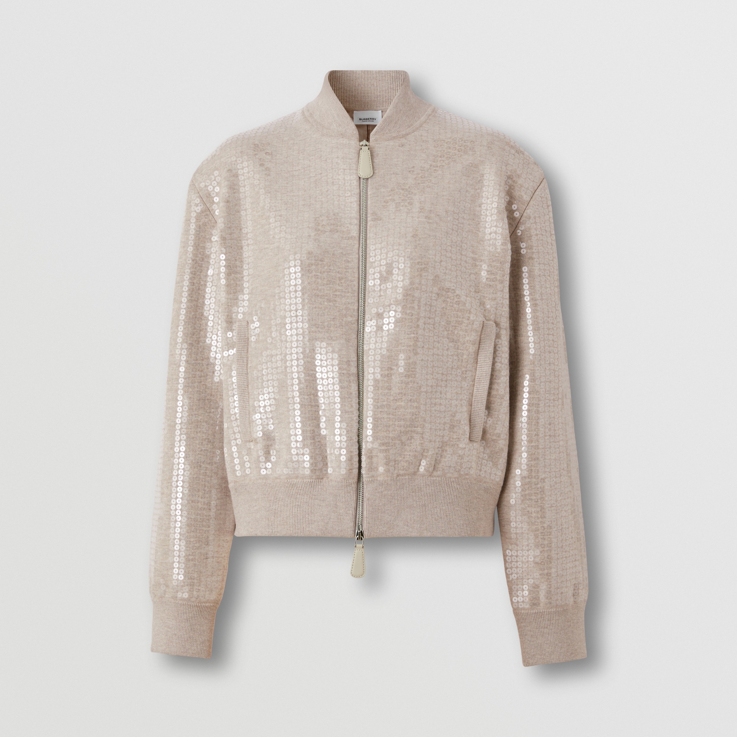 Sequinned Cashmere Cotton Blend Bomber Jacket in Beige Melange - Women | Burberry® Official - 4
