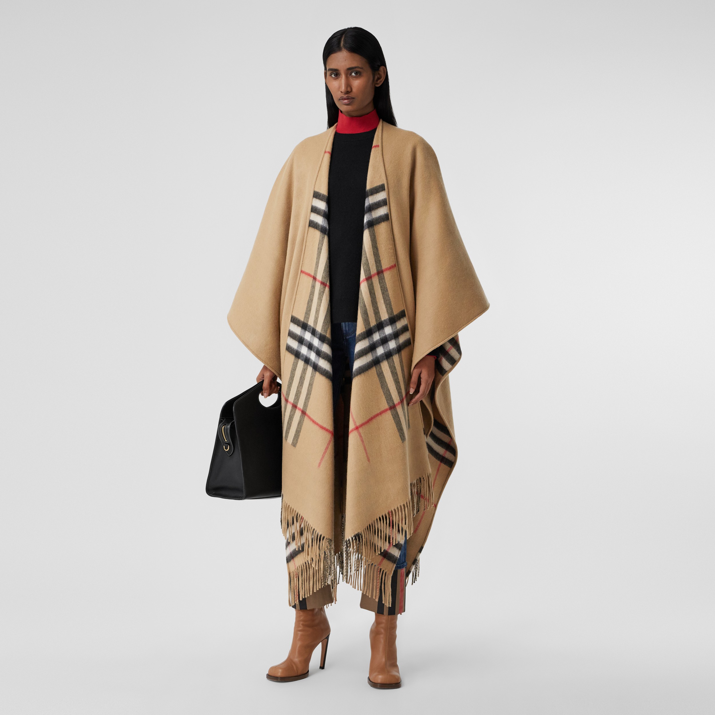 Reversible Check Wool Cashmere Cape in Archive Beige - Women | Burberry® Official - 1