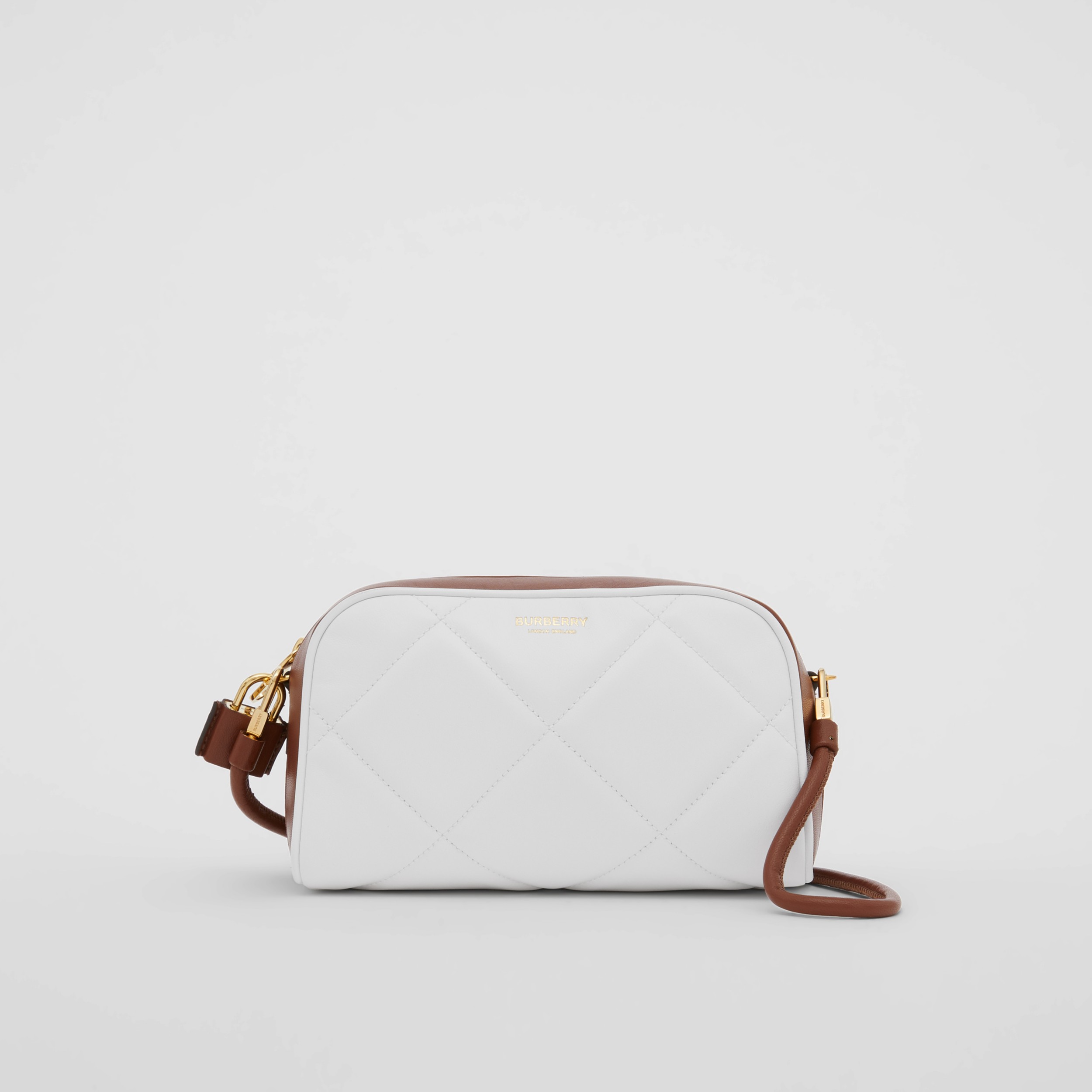 ツートン ラムスキン ハーフキューブ クロスボディバッグ ホワイト タン ウィメンズ バーバリー