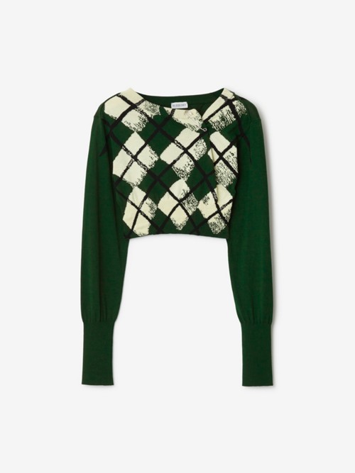 Burberry Cropped Argyle Cotton Sweater In Black