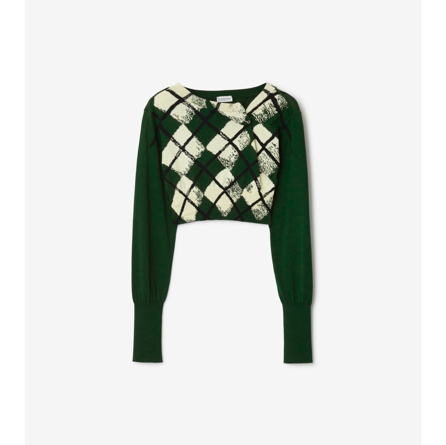 Cropped Argyle Cotton Sweater in Ivy - Women | Burberry® Official