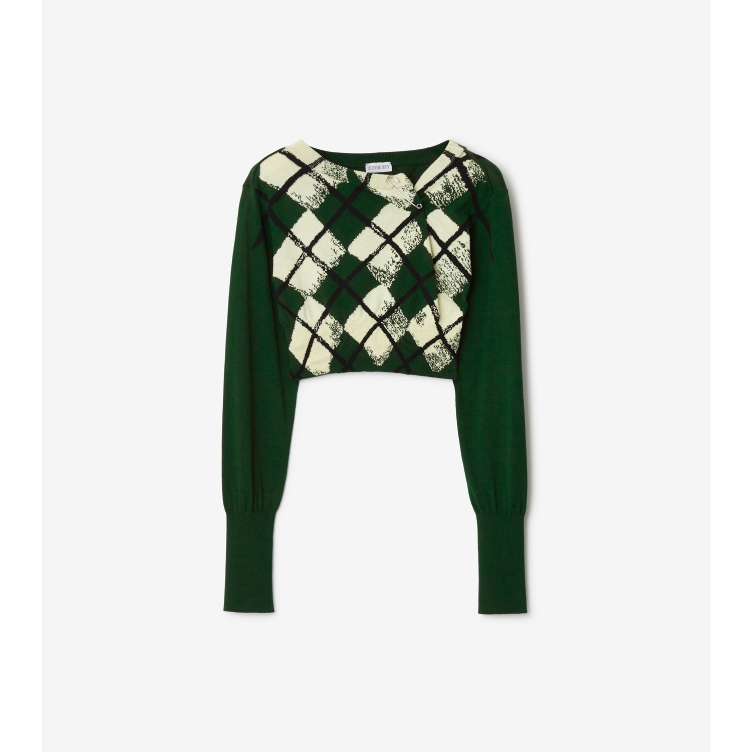 Cropped Argyle Cotton Sweater in Ivy - Women