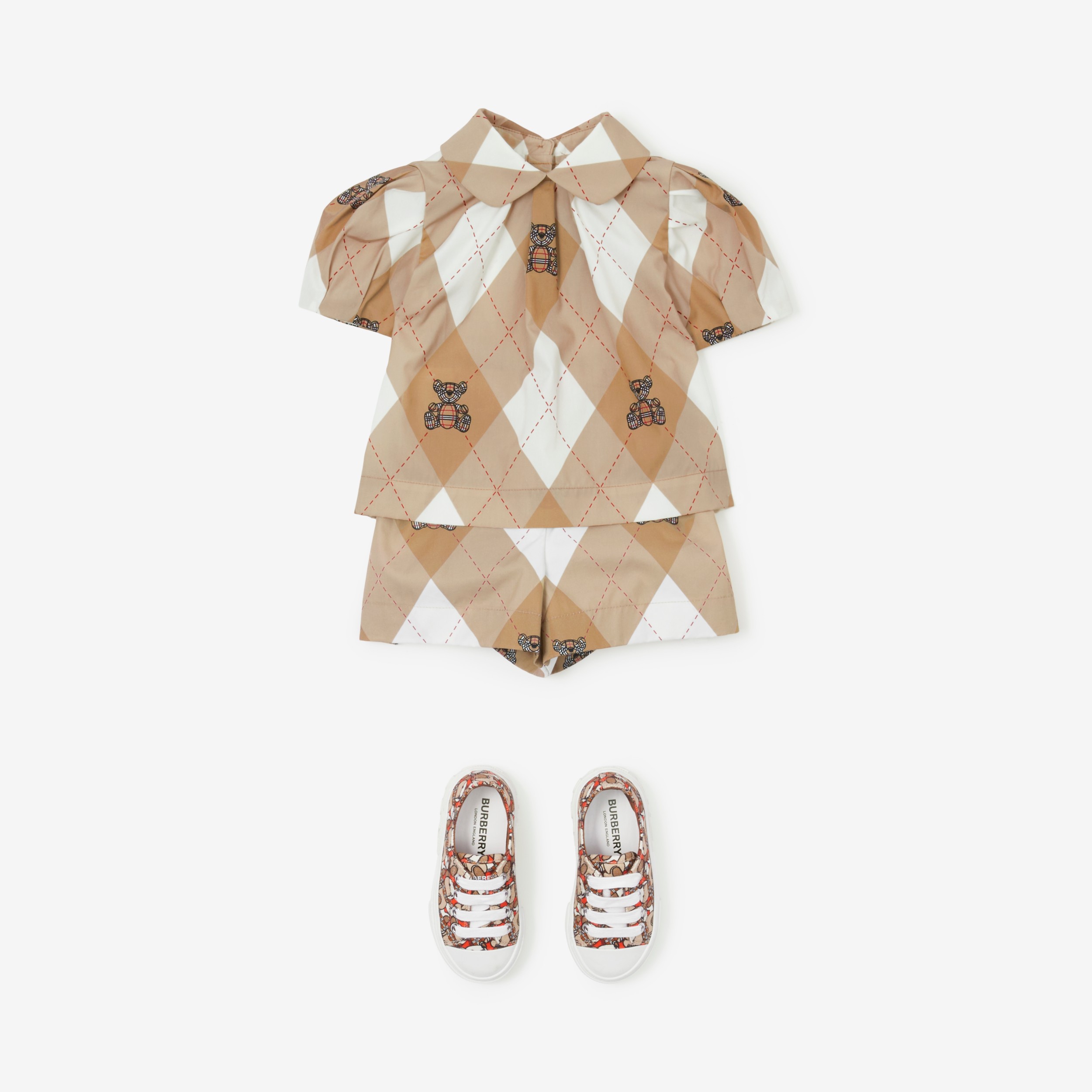 Thomas Bear Argyle Stretch Cotton Blouse in Soft Fawn - Children | Burberry® Official - 3
