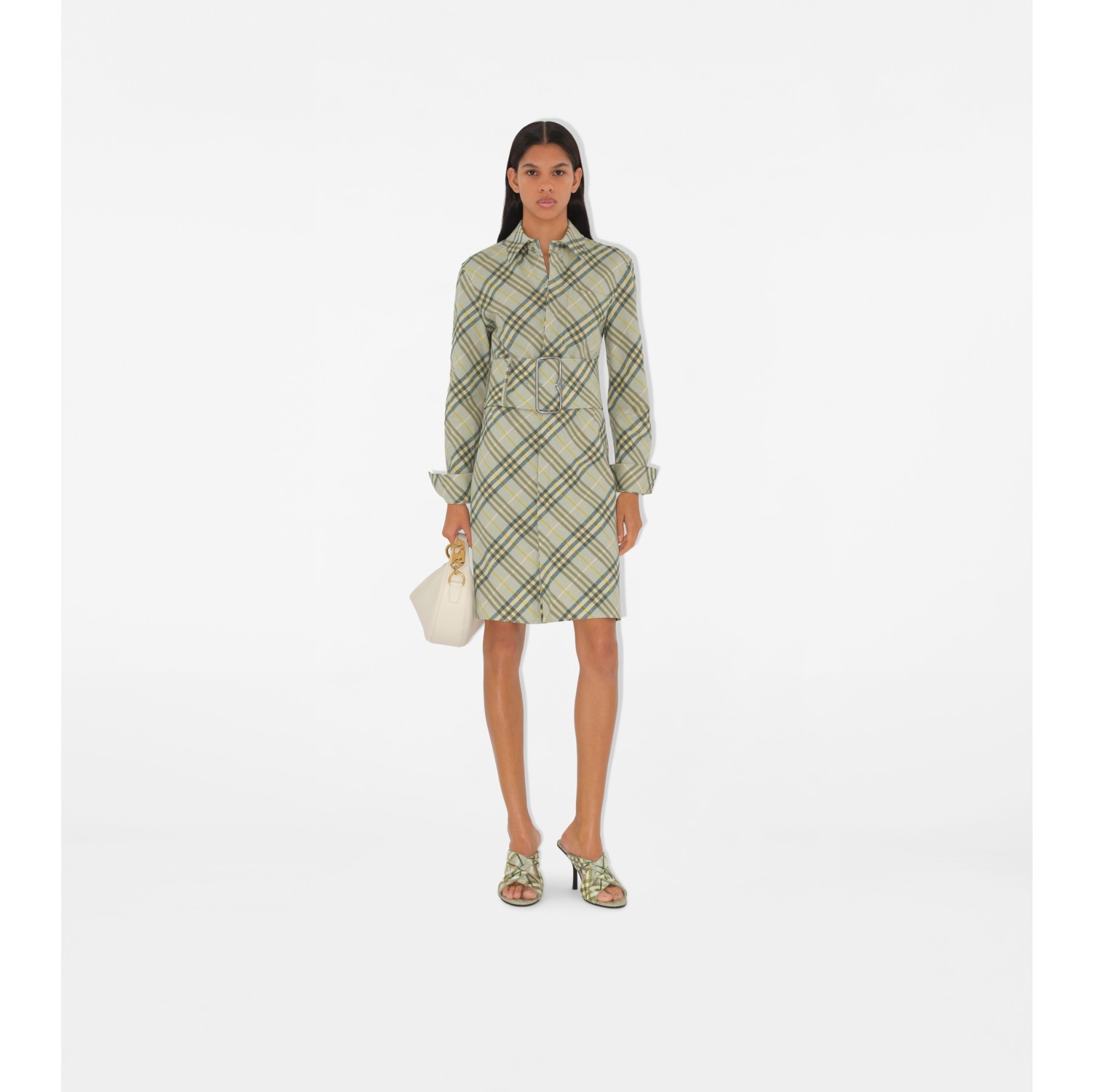 Check Stretch Linen Shirt Dress