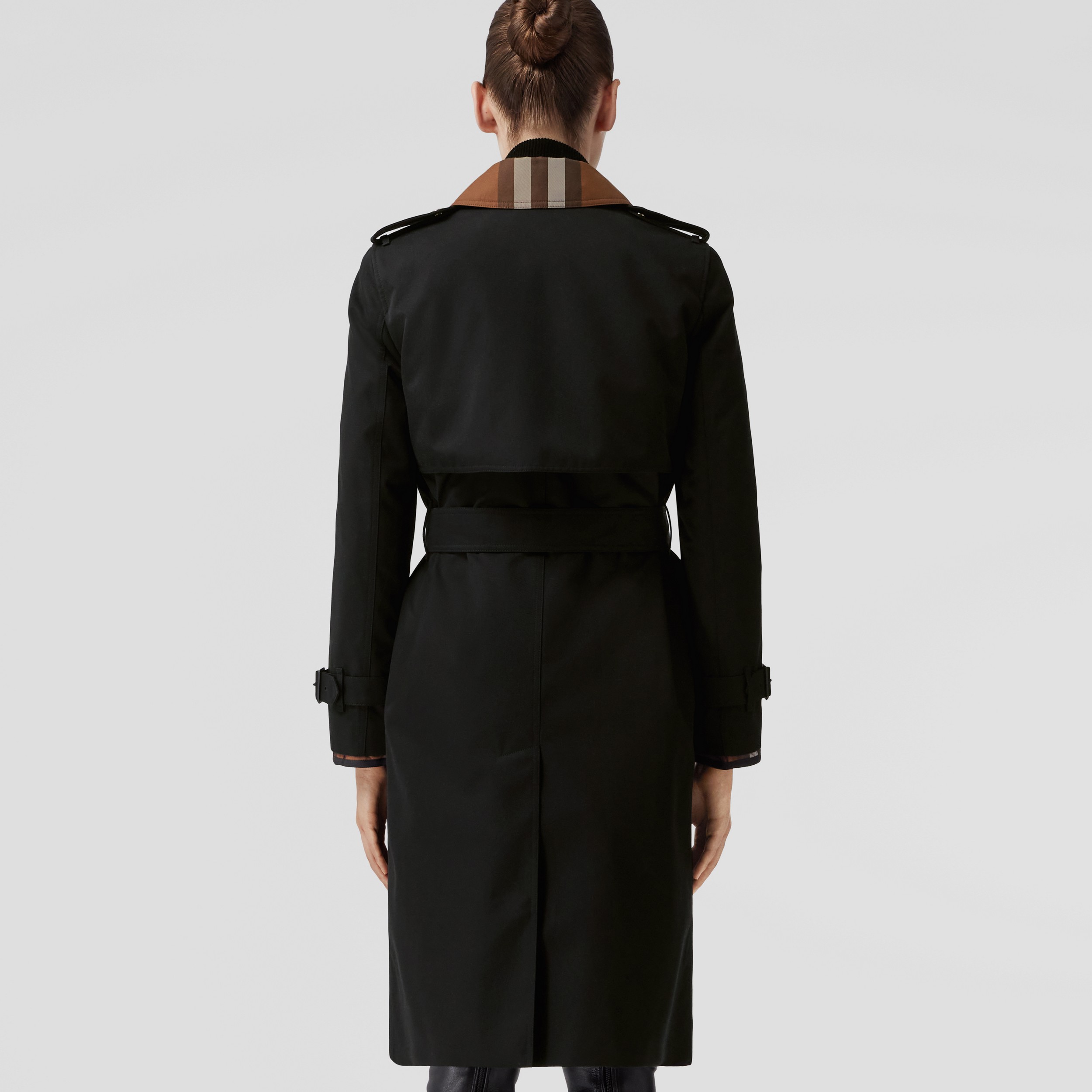 Check Panel Cotton Gabardine Trench Coat in Black - Women | Burberry® Official - 3