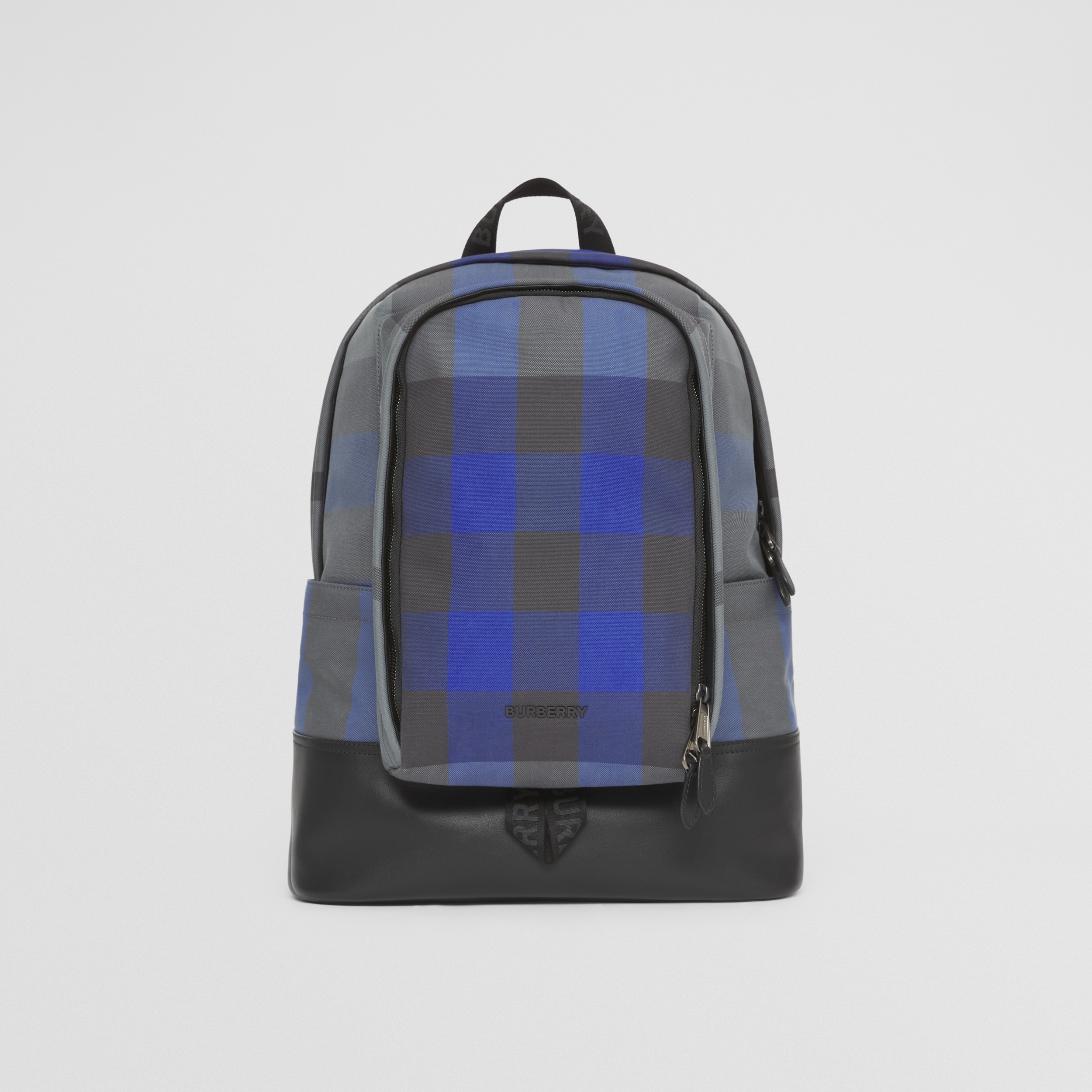Large Check Cotton Canvas and Leather Backpack in Oceanic Blue - Men | Burberry® Official - 1