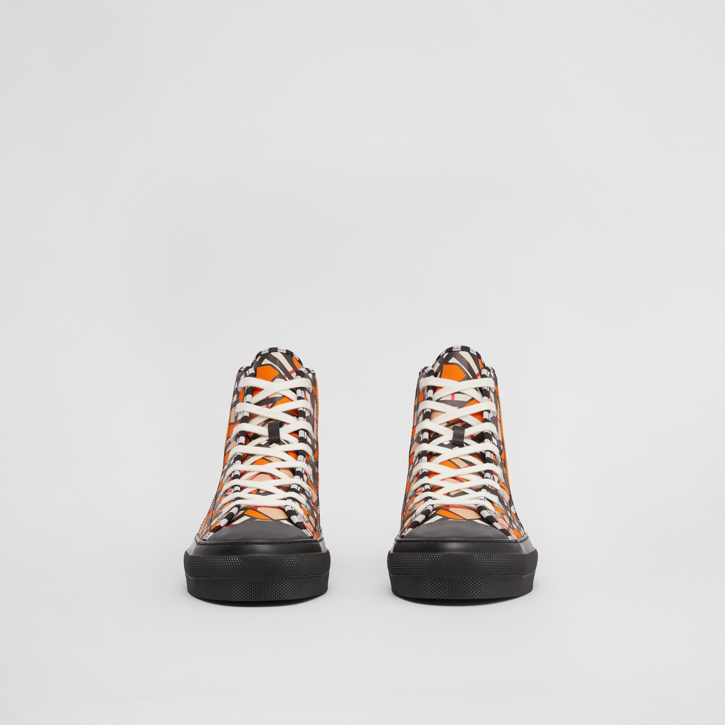Monogram Linen Cotton Blend High-top Sneakers in Bright Orange | Burberry® Official - 4